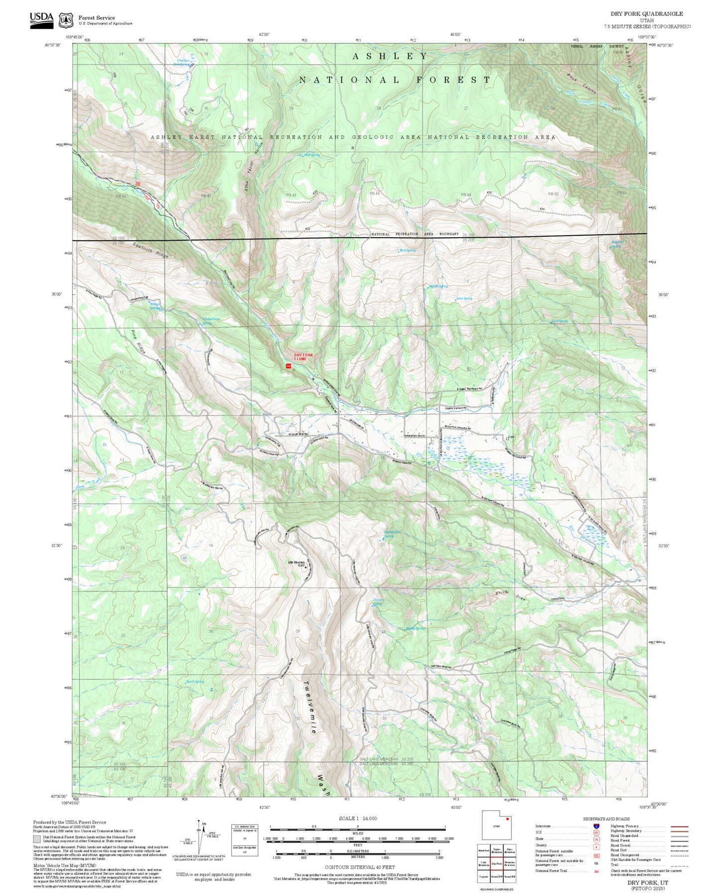 2025 Forest Service Topo Map of Dry Fork Utah
