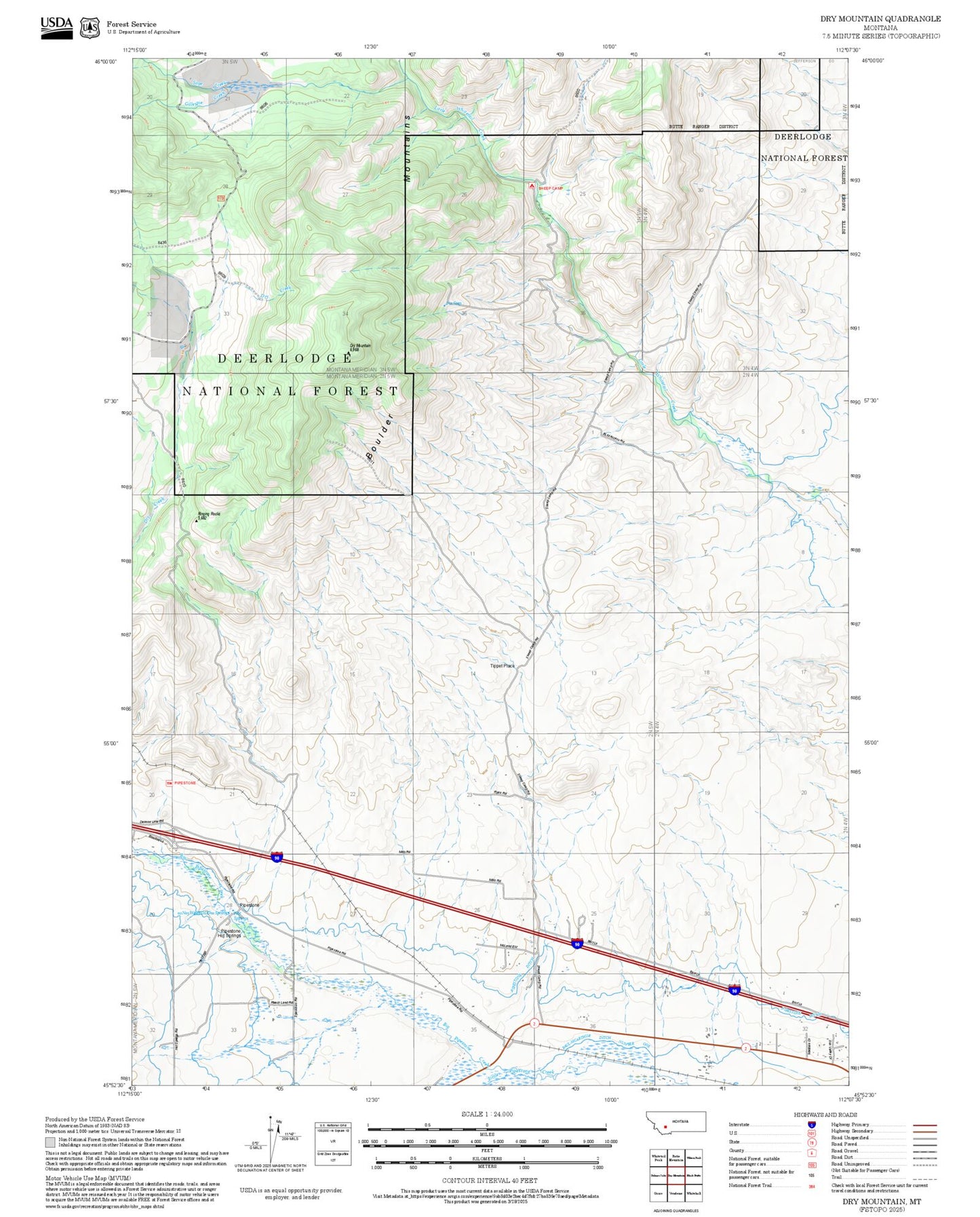 2025 Forest Service Topo Map of Dry Mountain Montana