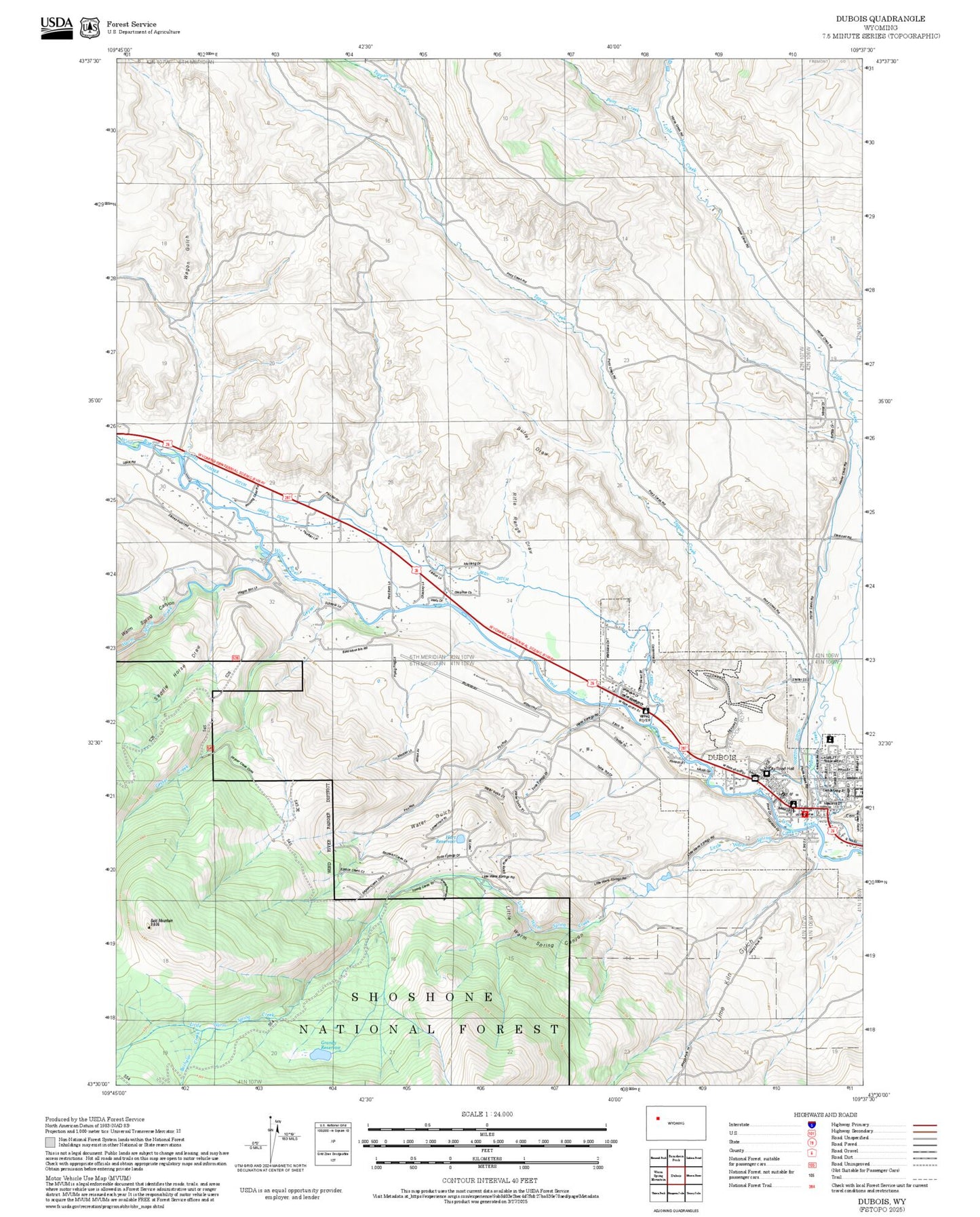 2025 Forest Service Topo Map of Dubois Wyoming