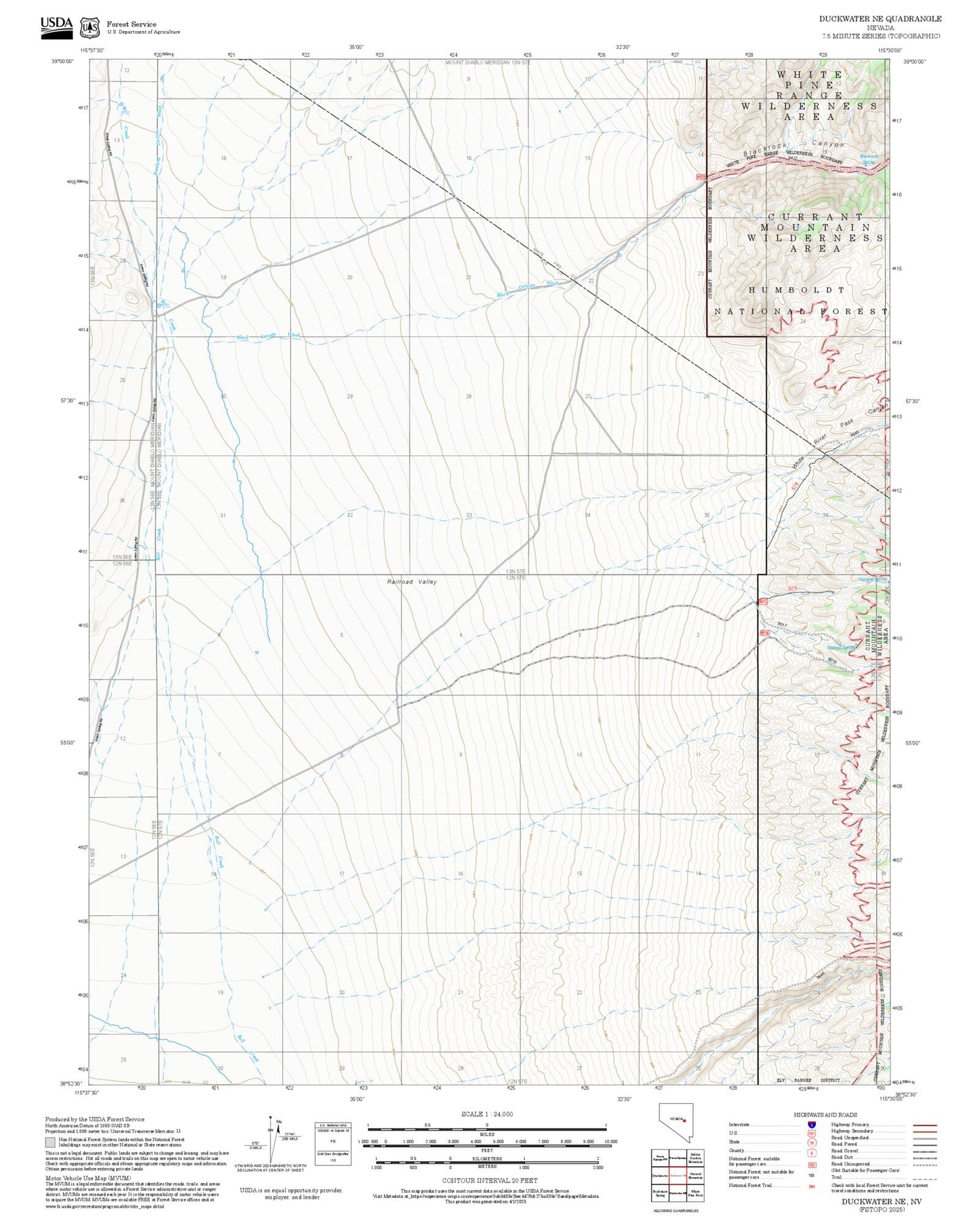 2025 Forest Service Topo Map of Duckwater NE Nevada