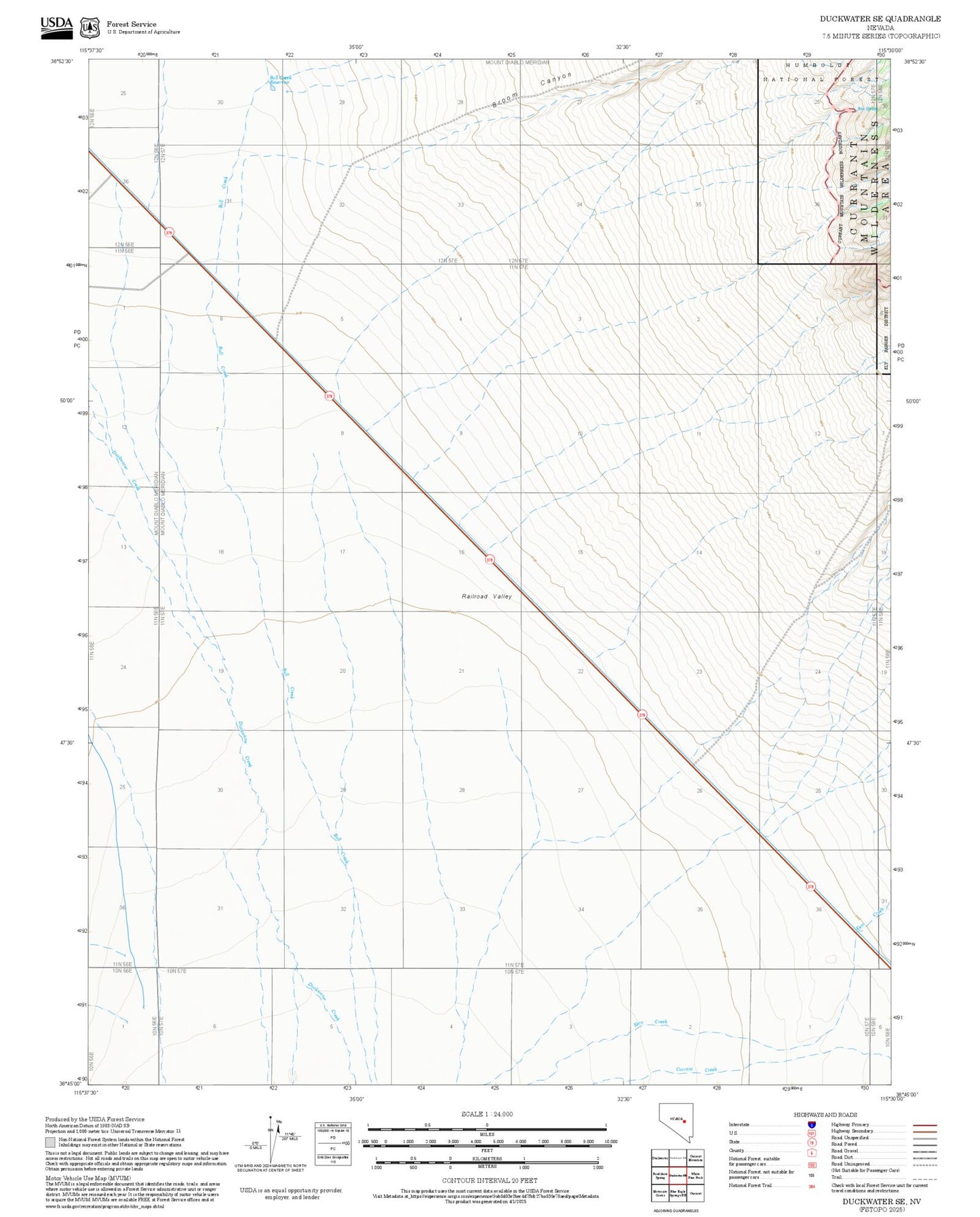 2025 Forest Service Topo Map of Duckwater SE Nevada