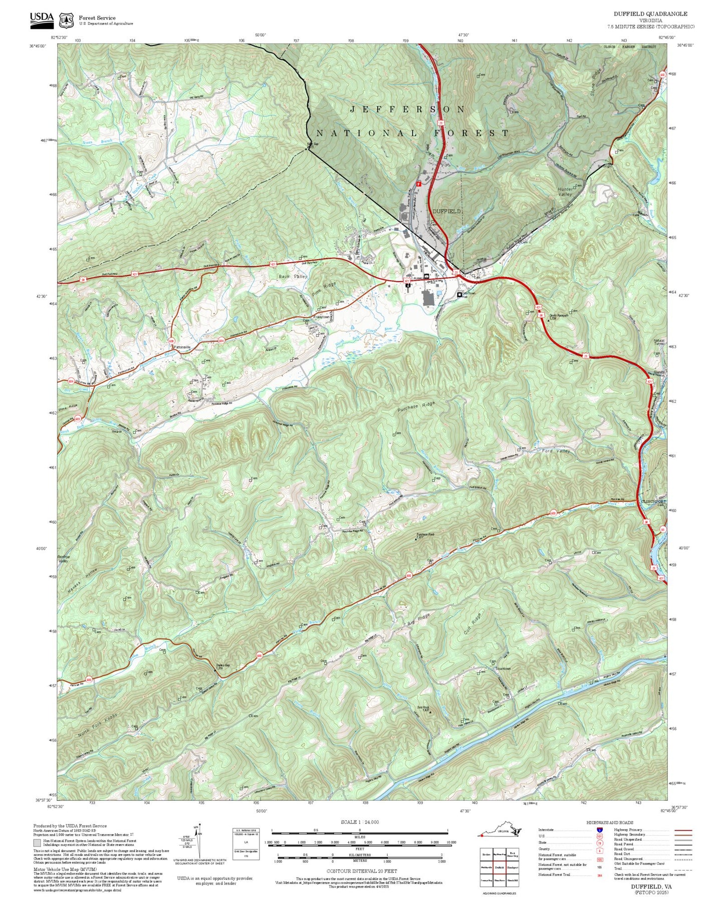 2025 Forest Service Topo Map of Duffield Virginia