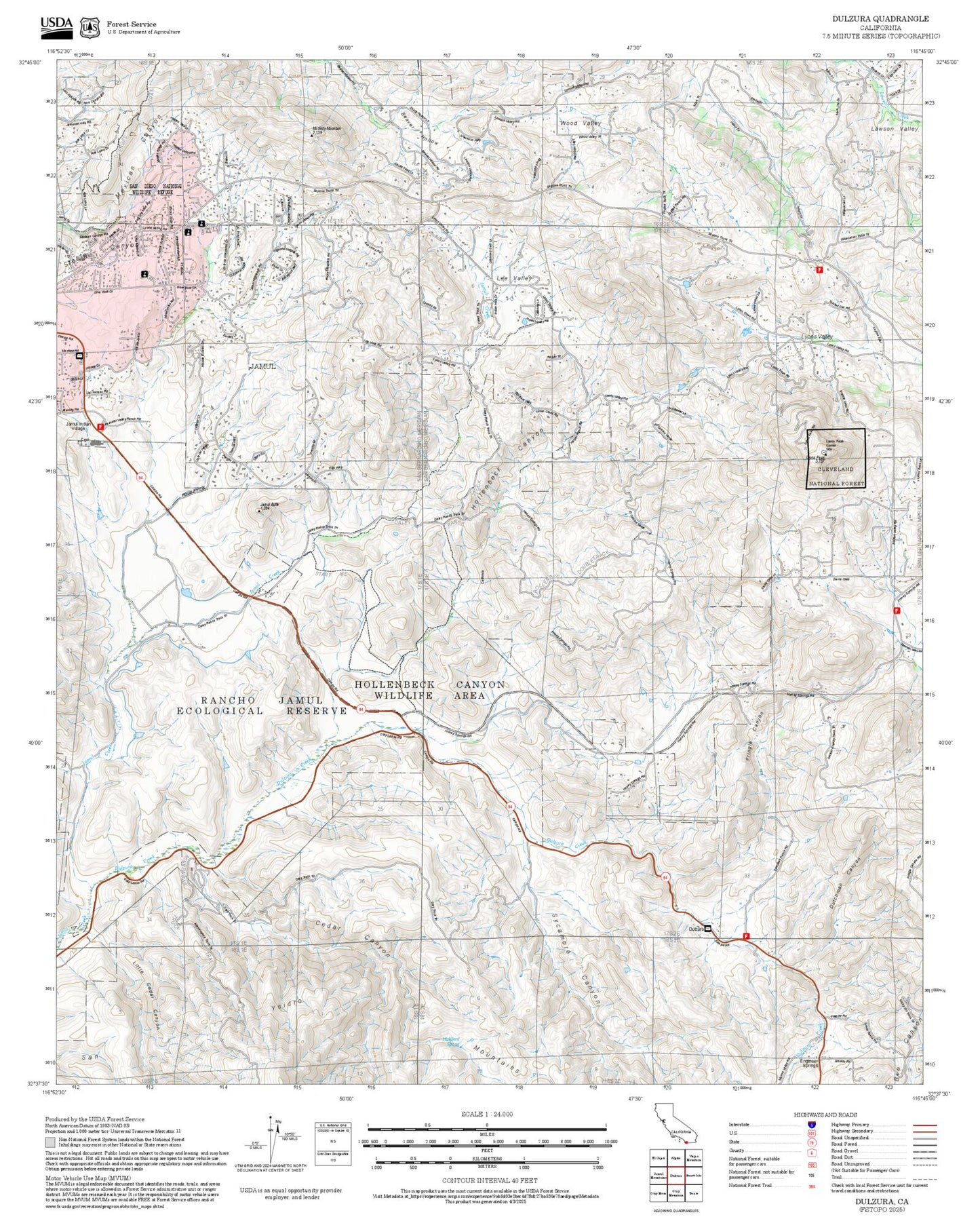2025 Forest Service Topo Map of Dulzura California