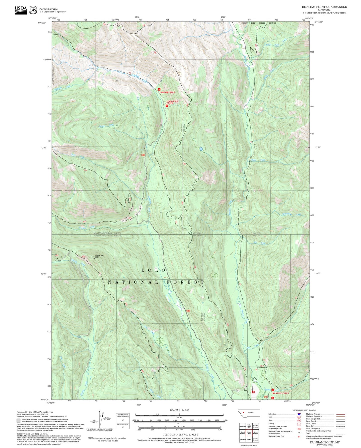 2025 Forest Service Topo Map of Dunham Point Montana
