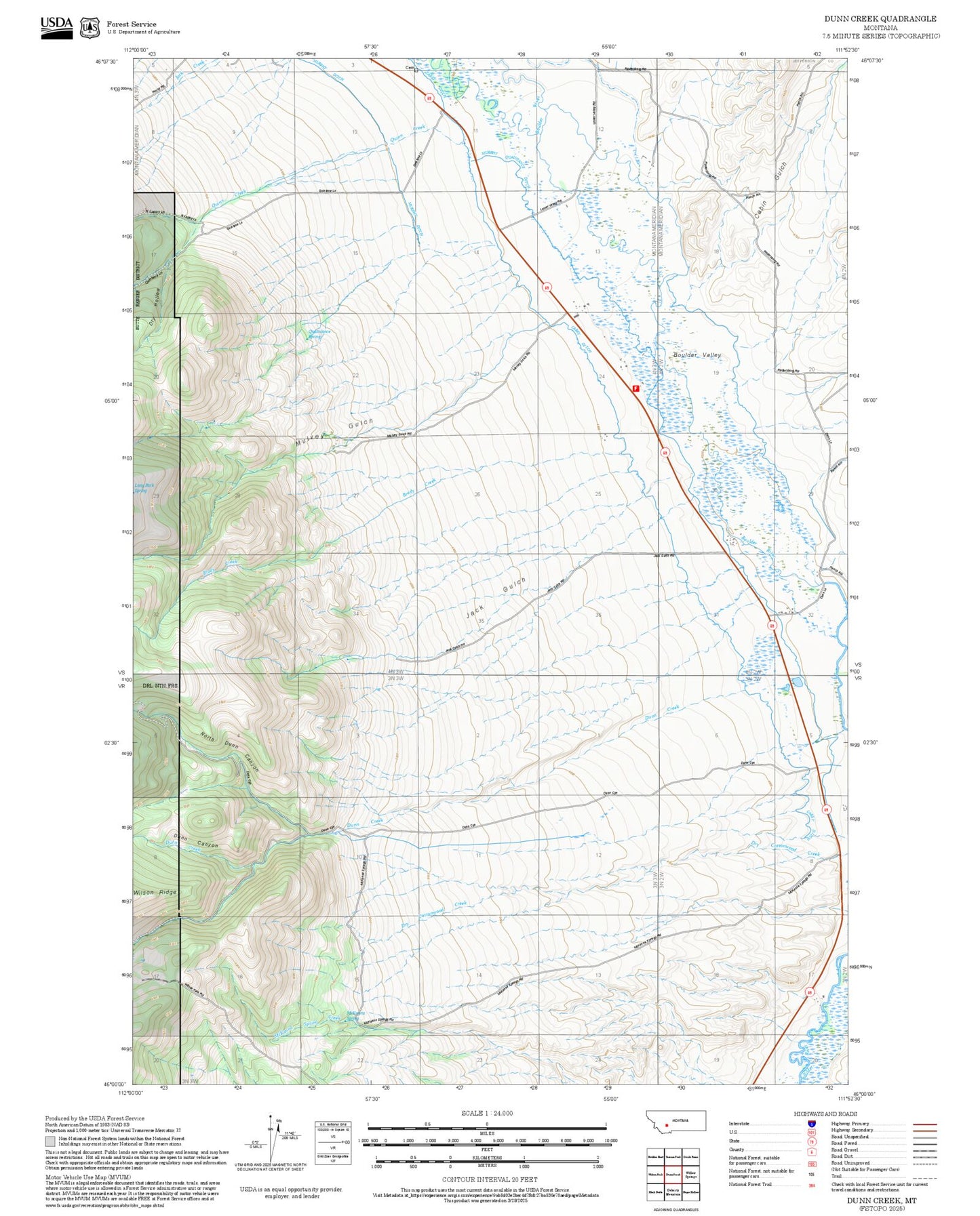 2025 Forest Service Topo Map of Dunn Creek Montana