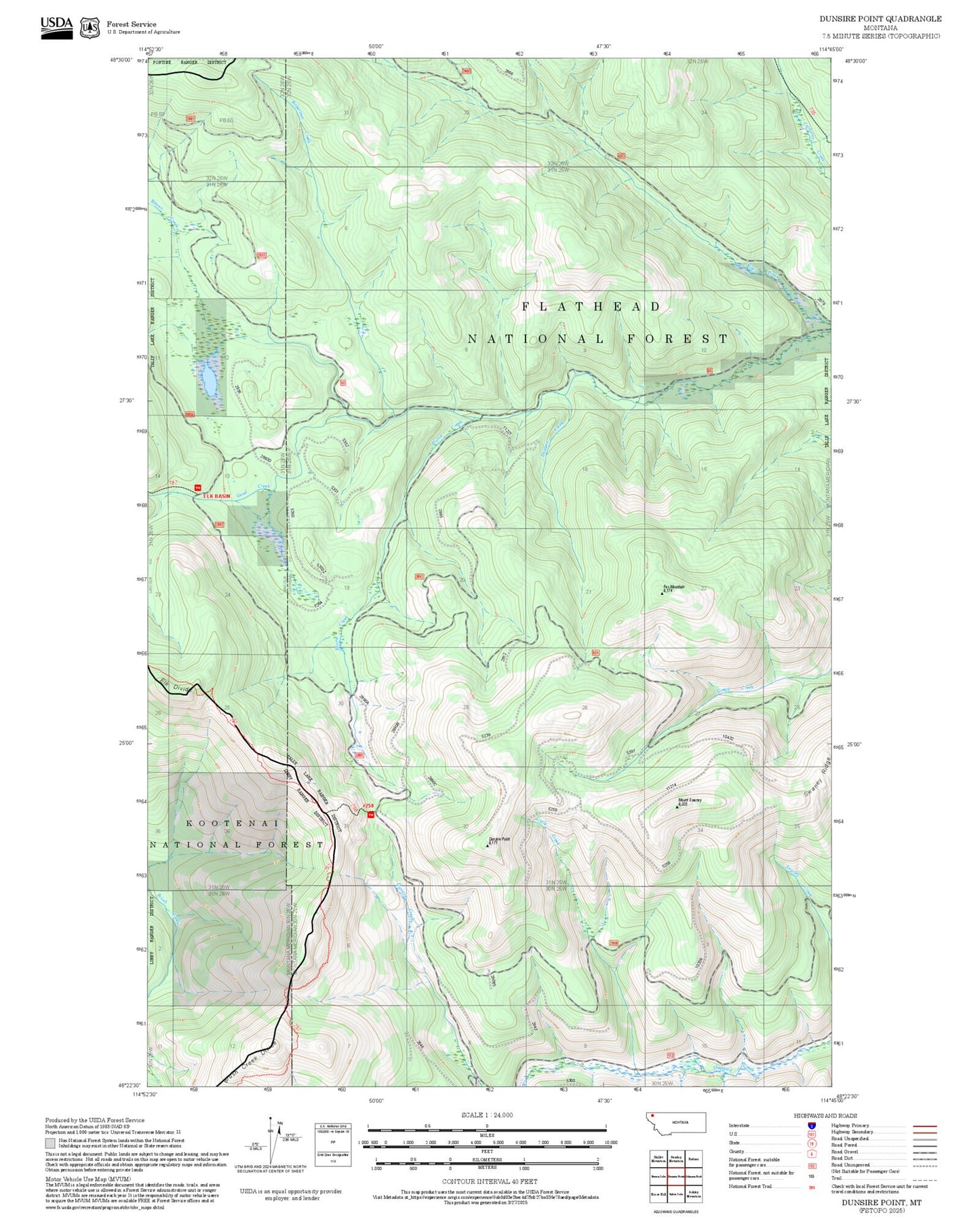 2025 Forest Service Topo Map of Dunsire Point Montana