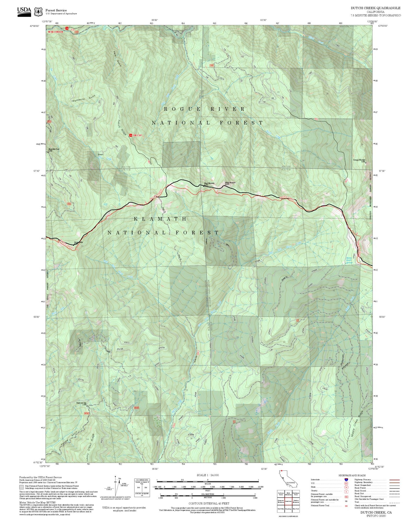 2025 Forest Service Topo Map of Dutch Creek California