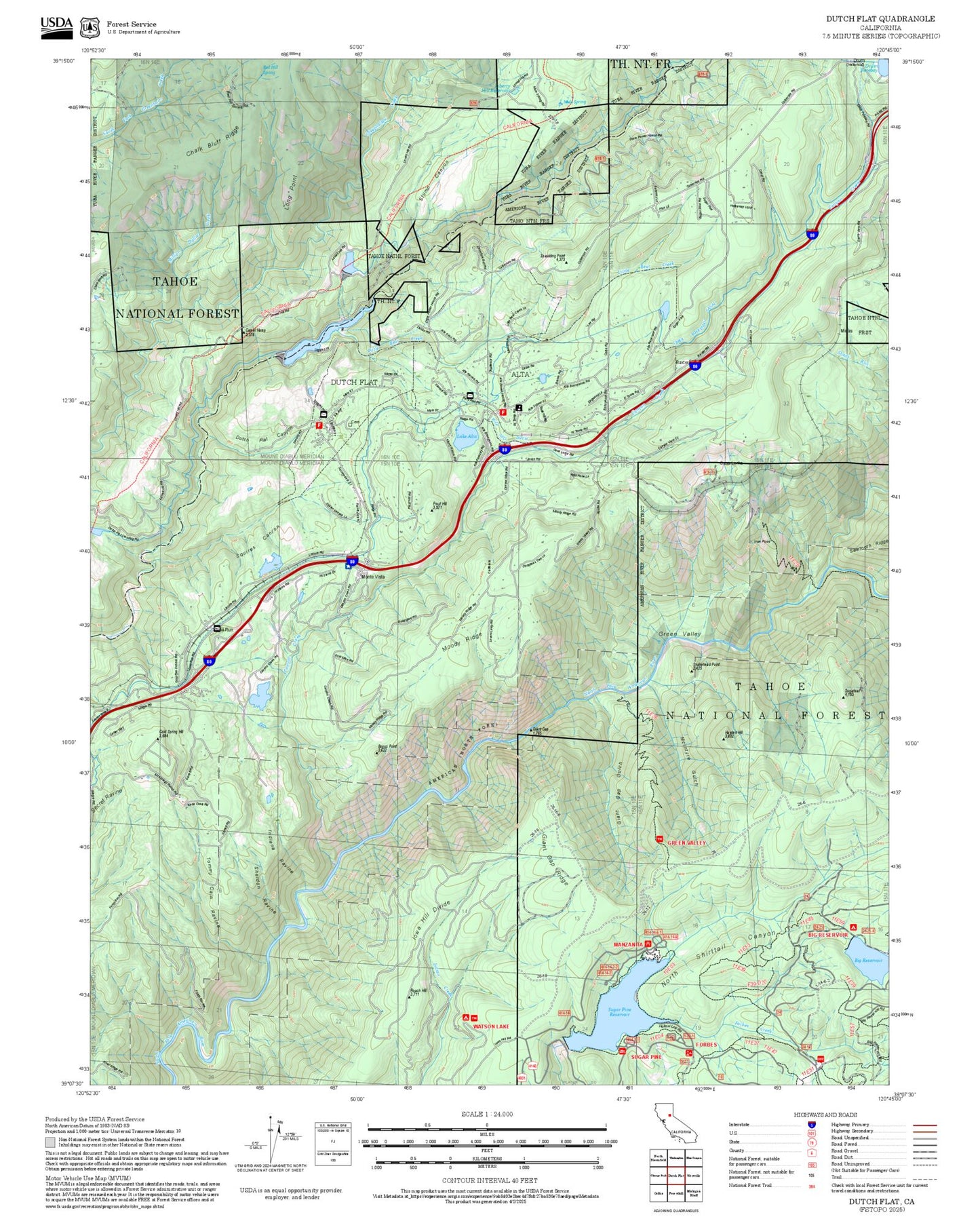 2025 Forest Service Topo Map of Dutch Flat California