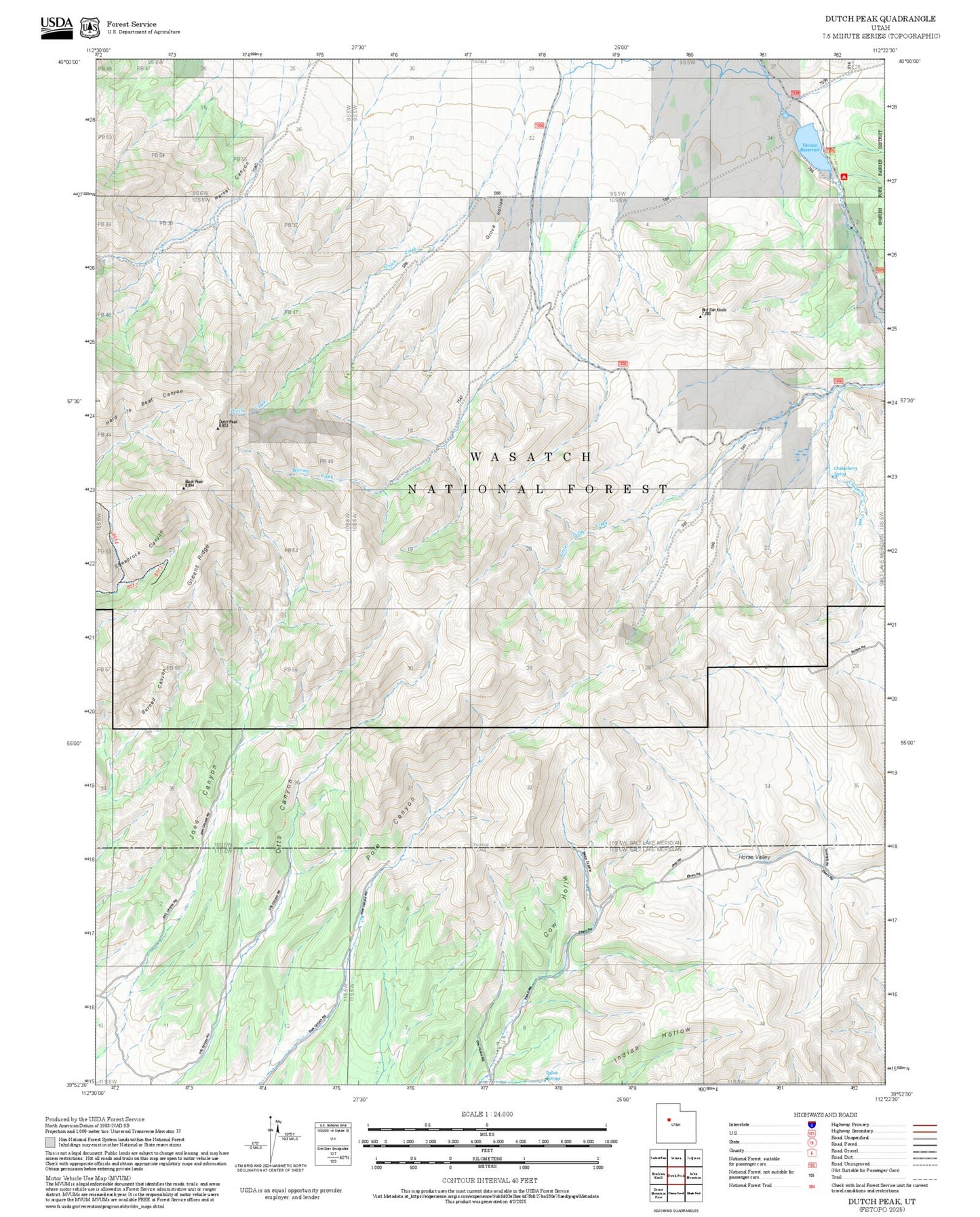 2025 Forest Service Topo Map of Dutch Peak Utah