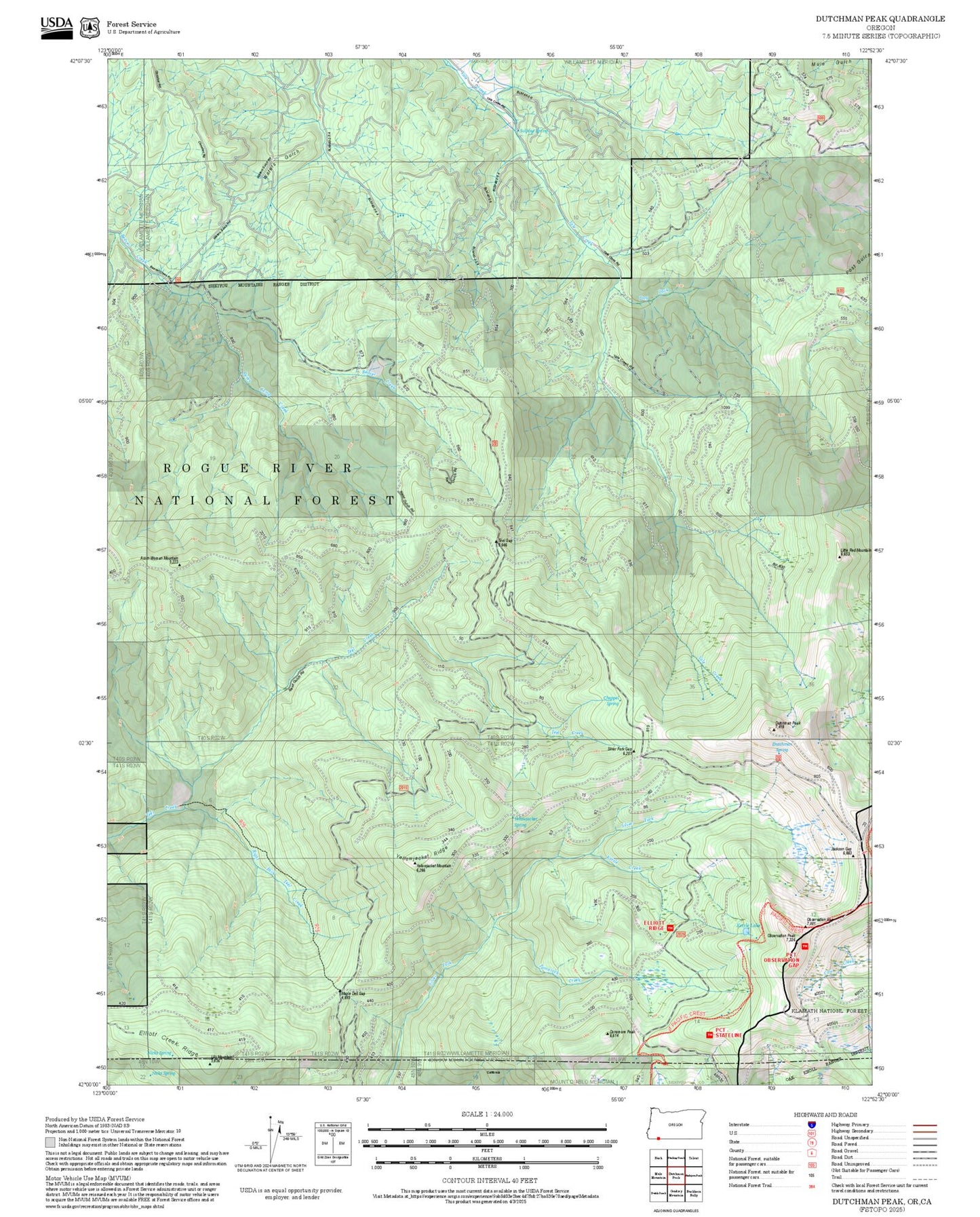 2025 Forest Service Topo Map of Dutchman Peak Oregon