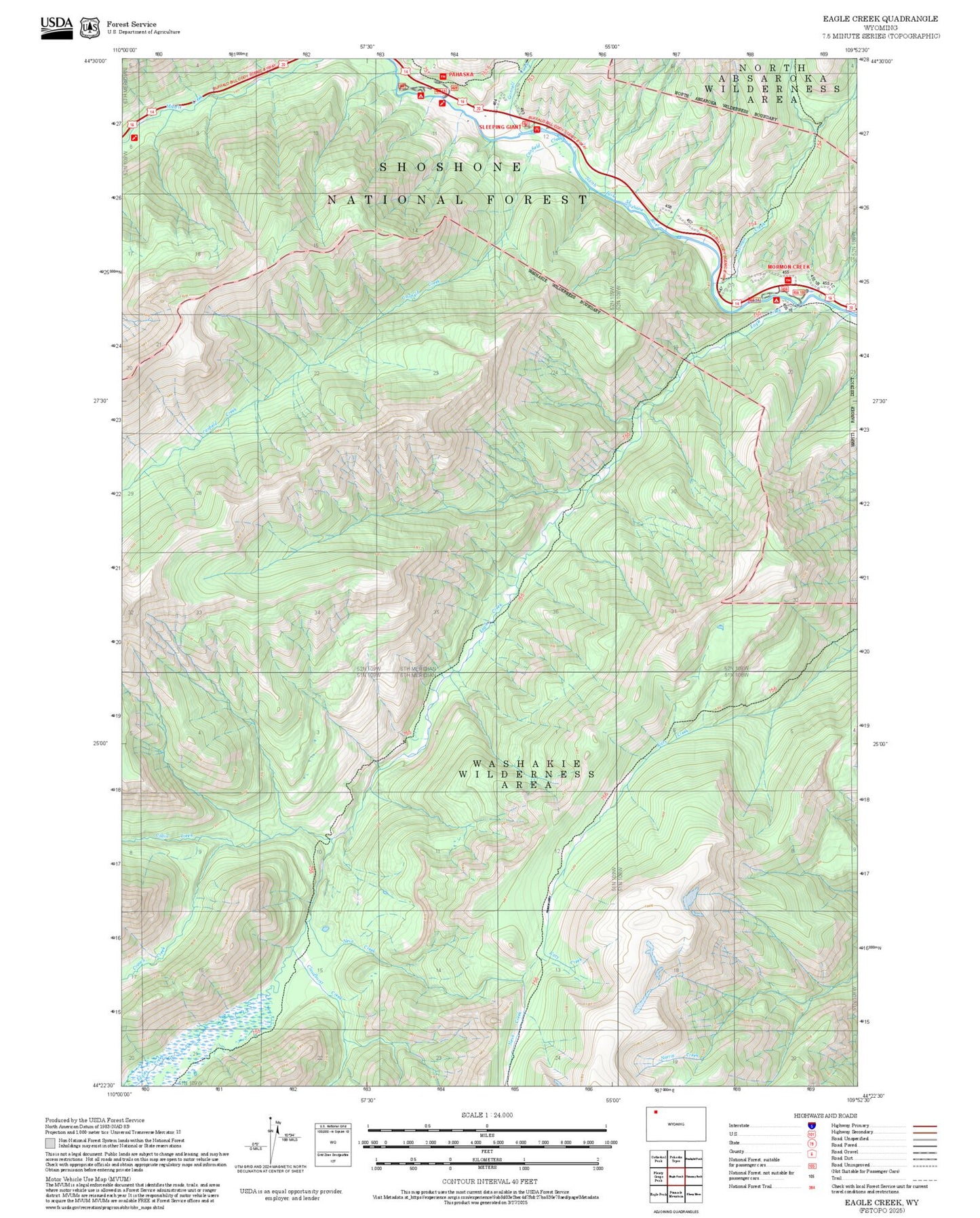 2025 Forest Service Topo Map of Eagle Creek Wyoming