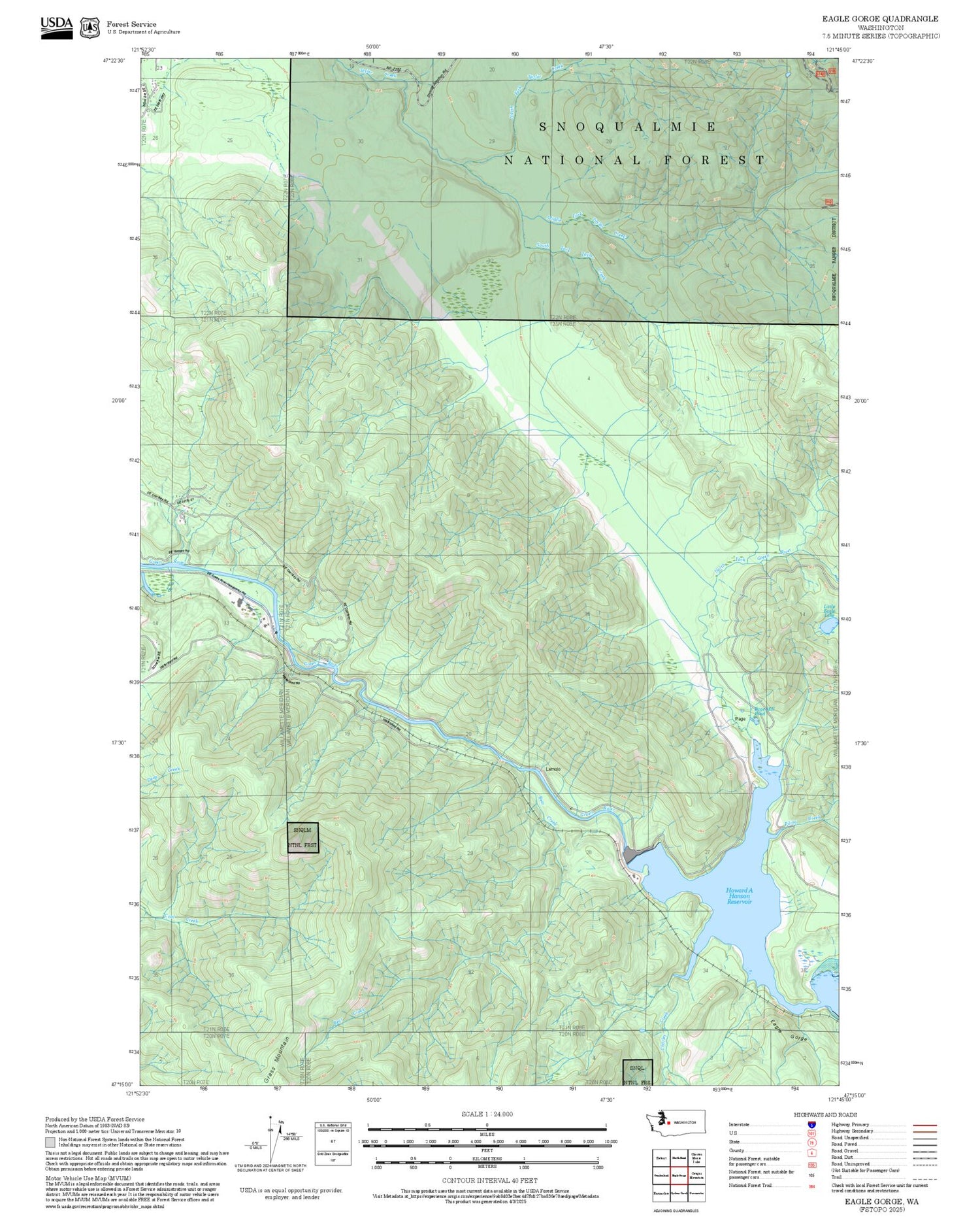 2025 Forest Service Topo Map of Eagle Gorge Washington