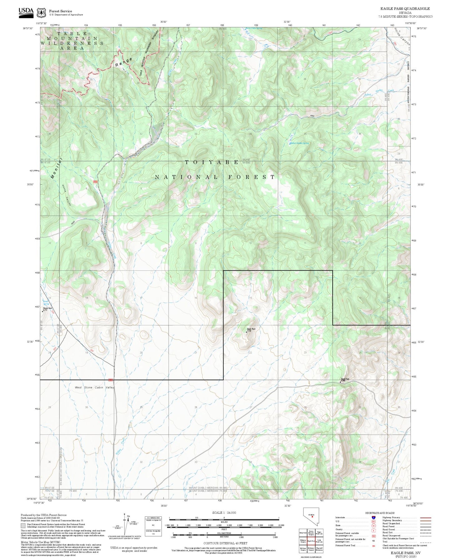 2025 Forest Service Topo Map of Eagle Pass Nevada