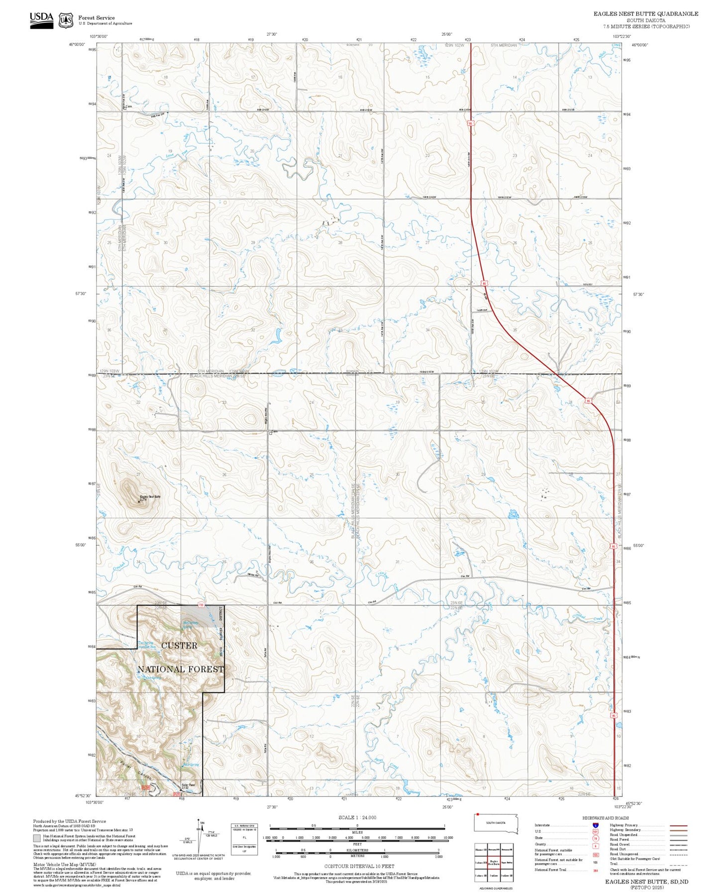 2025 Forest Service Topo Map of Eagles Nest Butte South Dakota