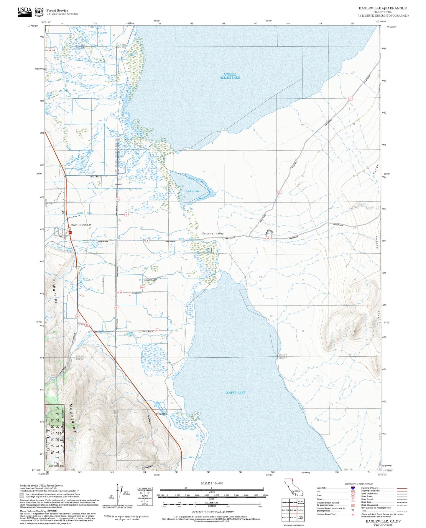 2025 Forest Service Topo Map of Eagleville California