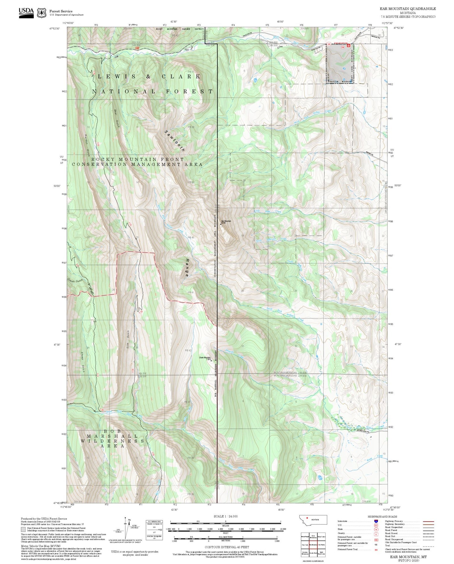 2025 Forest Service Topo Map of Ear Mountain Montana