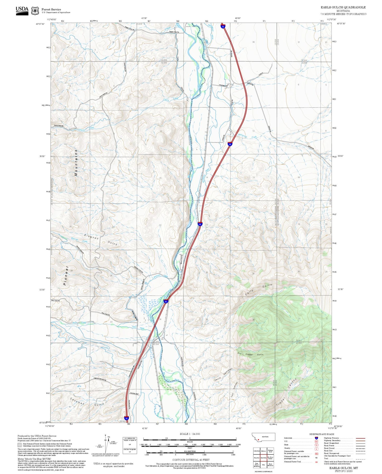 2025 Forest Service Topo Map of Earls Gulch Montana