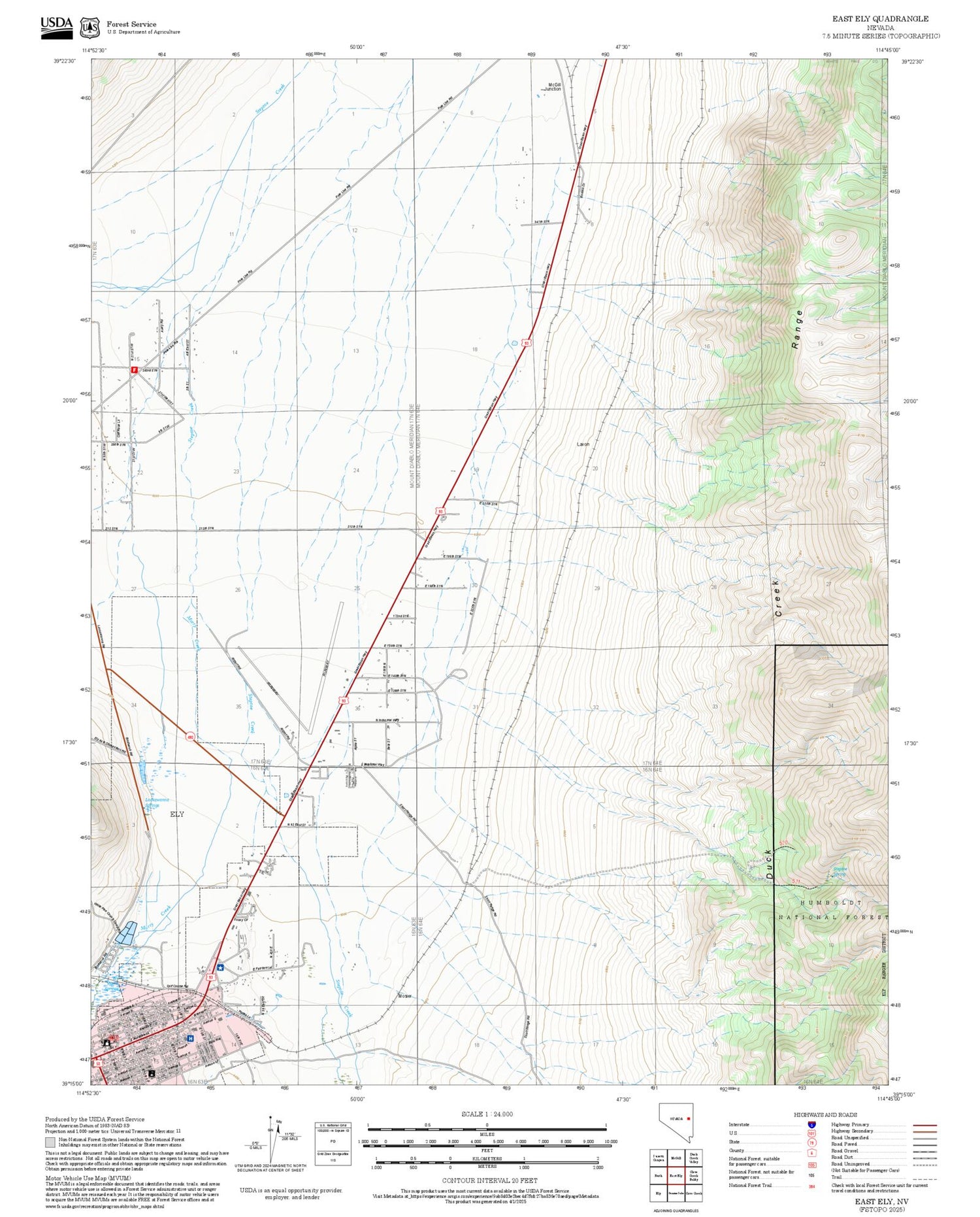 2025 Forest Service Topo Map of East Ely Nevada