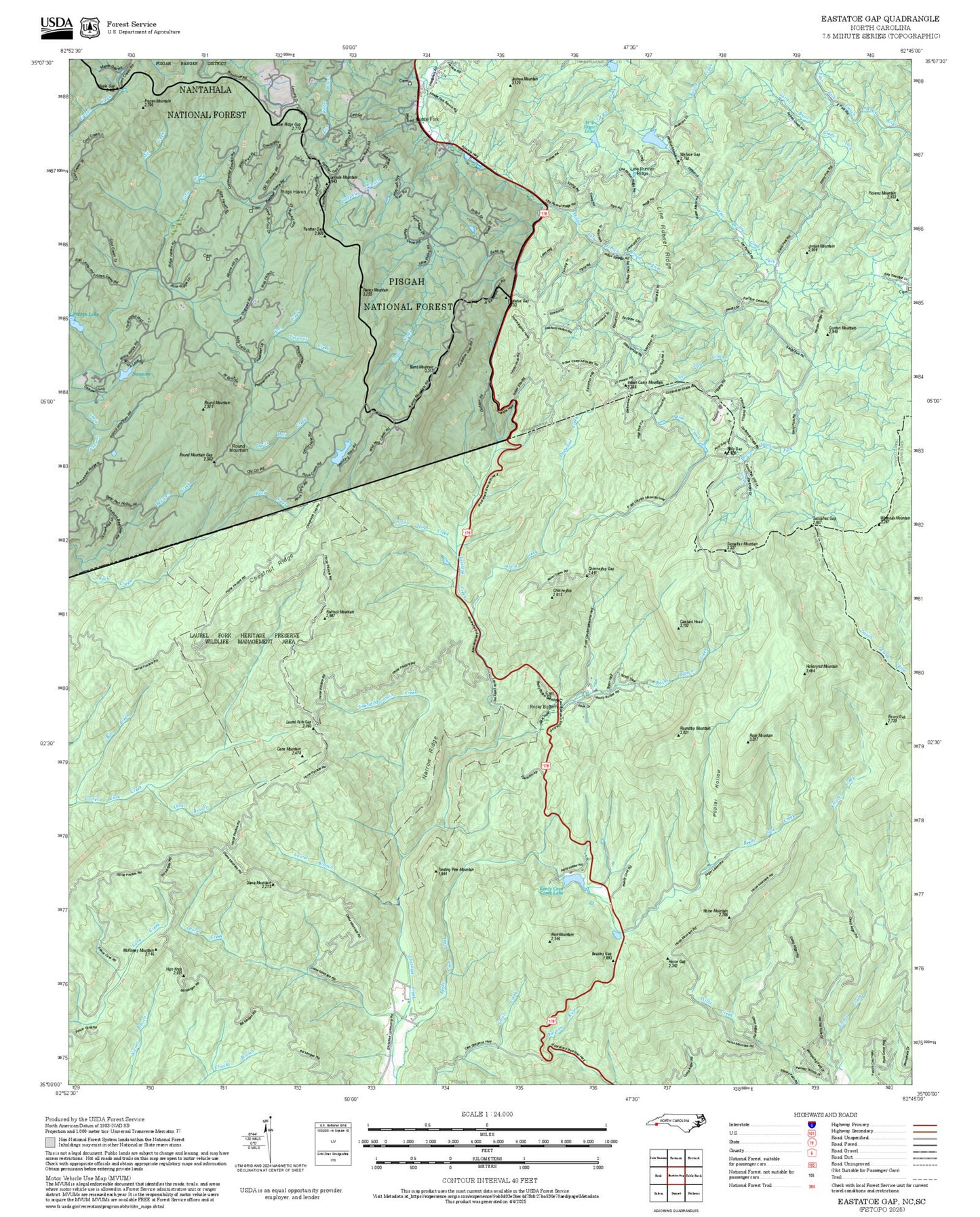 2025 Forest Service Topo Map of Eastatoe Gap North Carolina