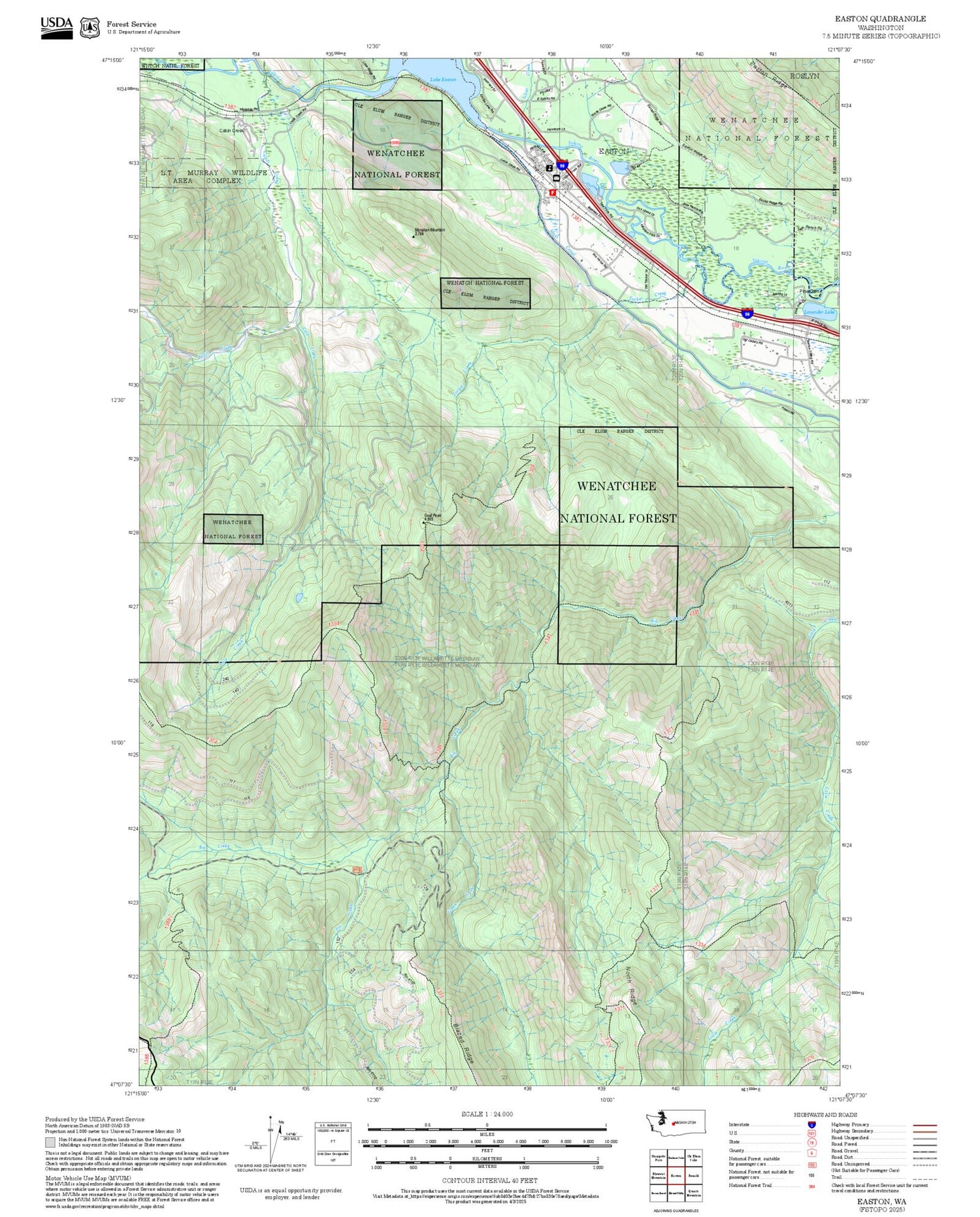 2025 Forest Service Topo Map of Easton Washington