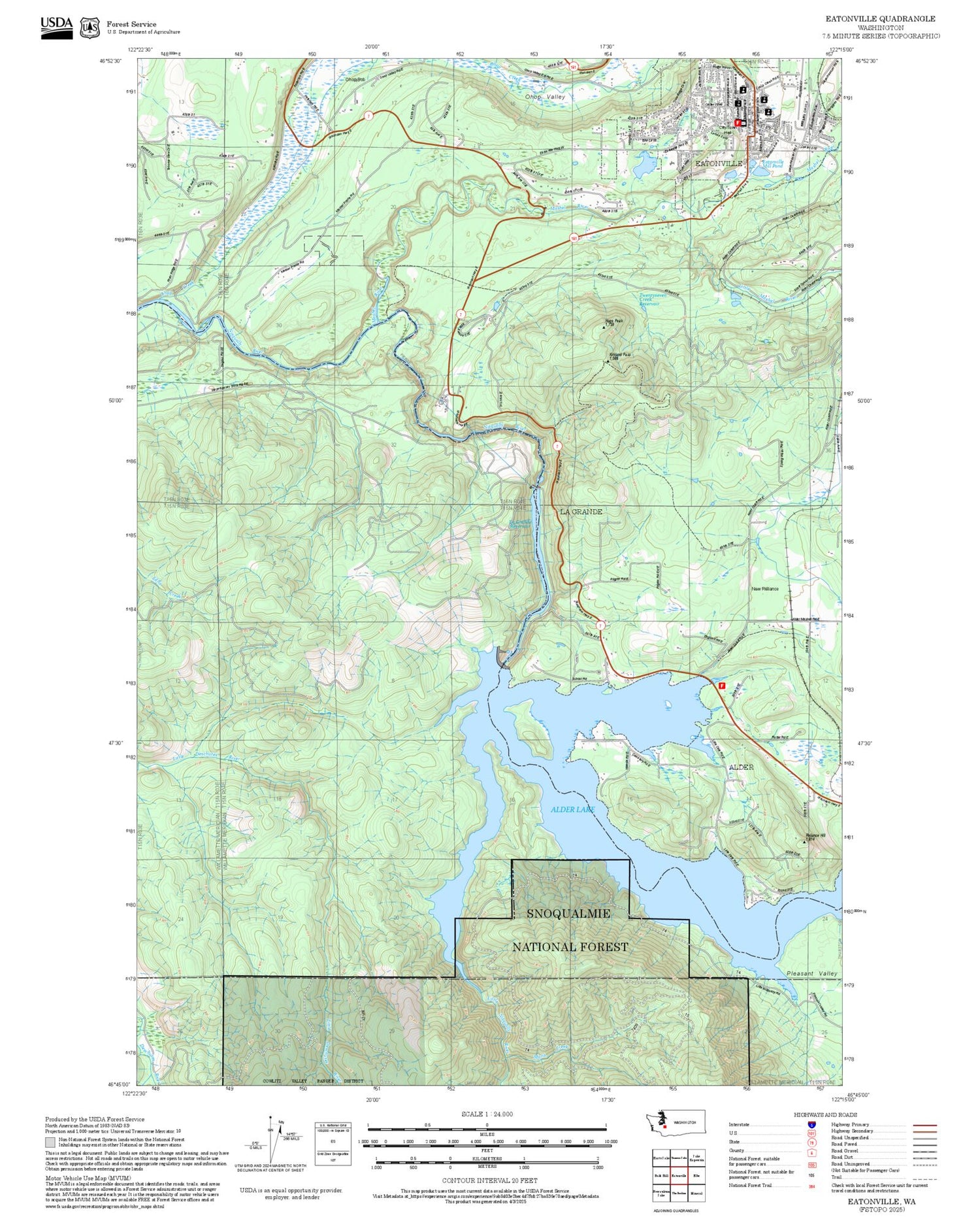 2025 Forest Service Topo Map of Eatonville Washington