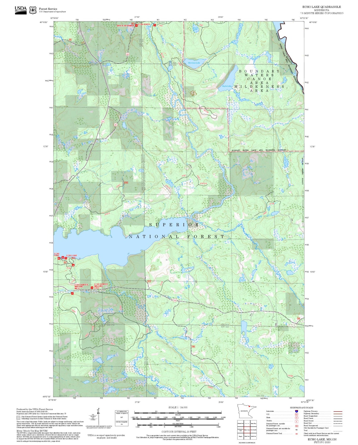 2025 Forest Service Topo Map of Echo Lake Minnesota