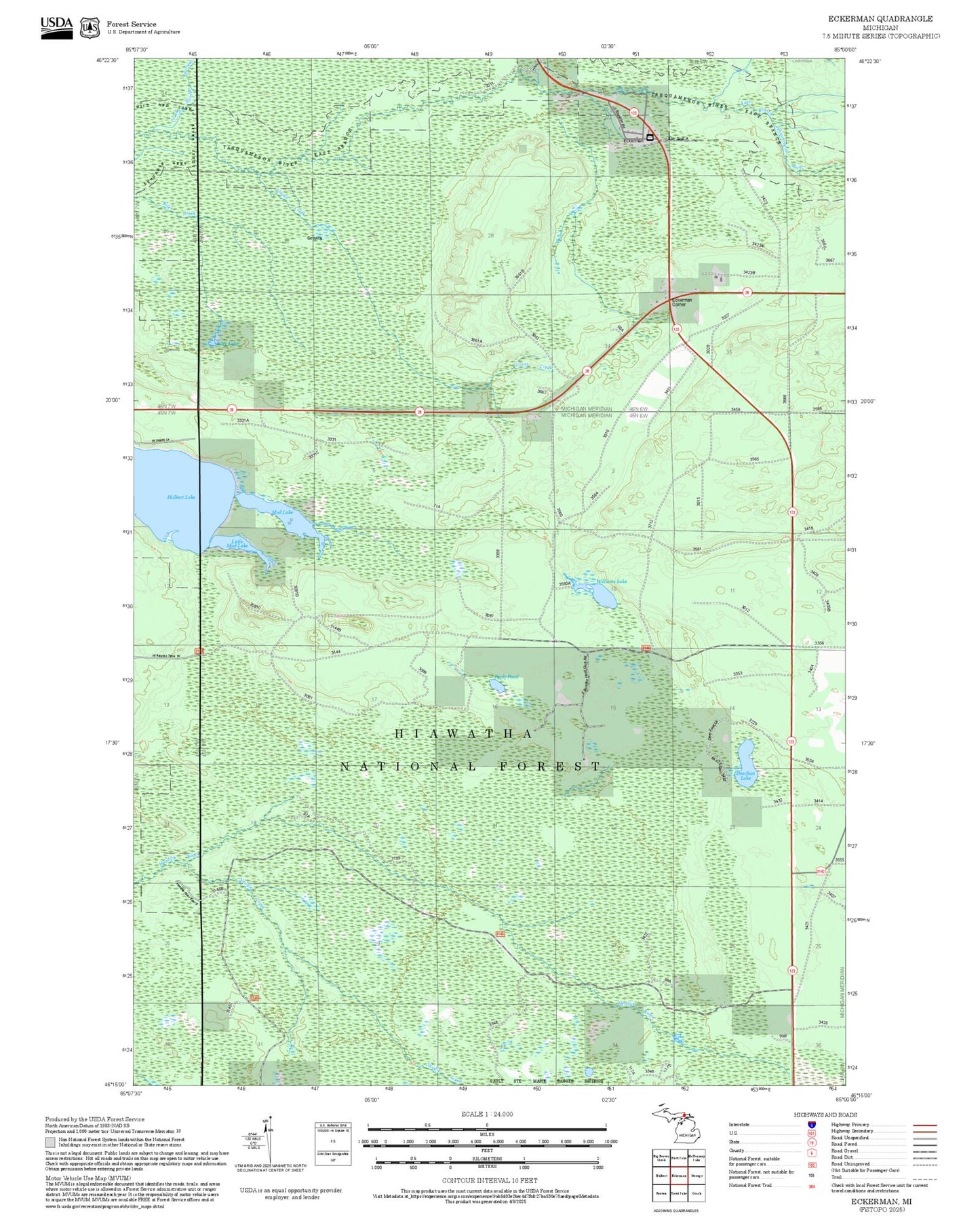 2025 Forest Service Topo Map of Eckerman Michigan