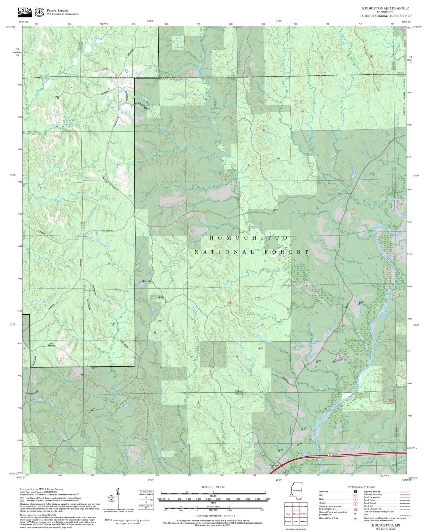 2025 Forest Service Topo Map of Eddiceton Mississippi
