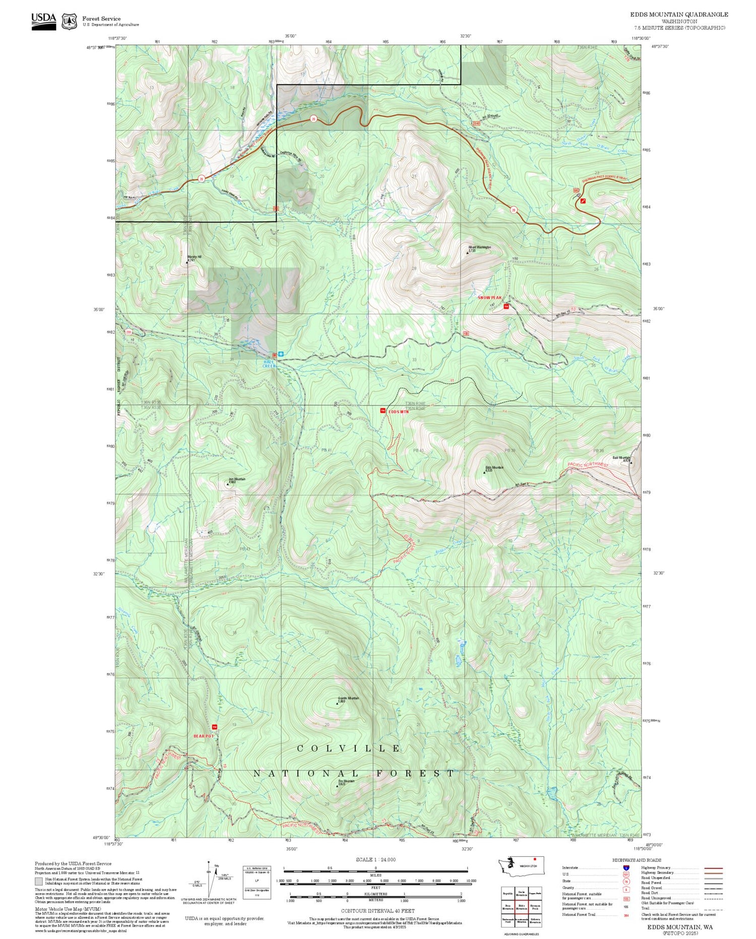 2025 Forest Service Topo Map of Edds Mountain Washington