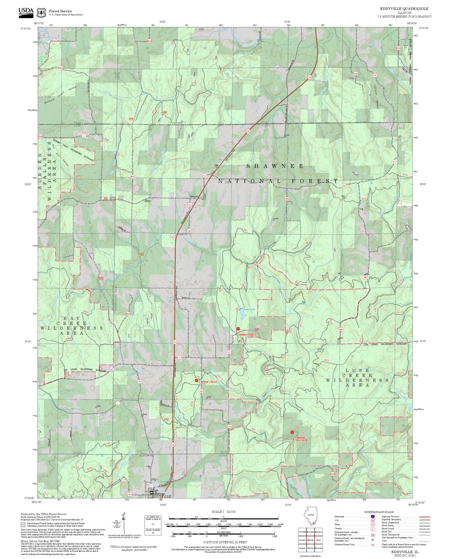 2025 Forest Service Topo Map of Eddyville Illinois