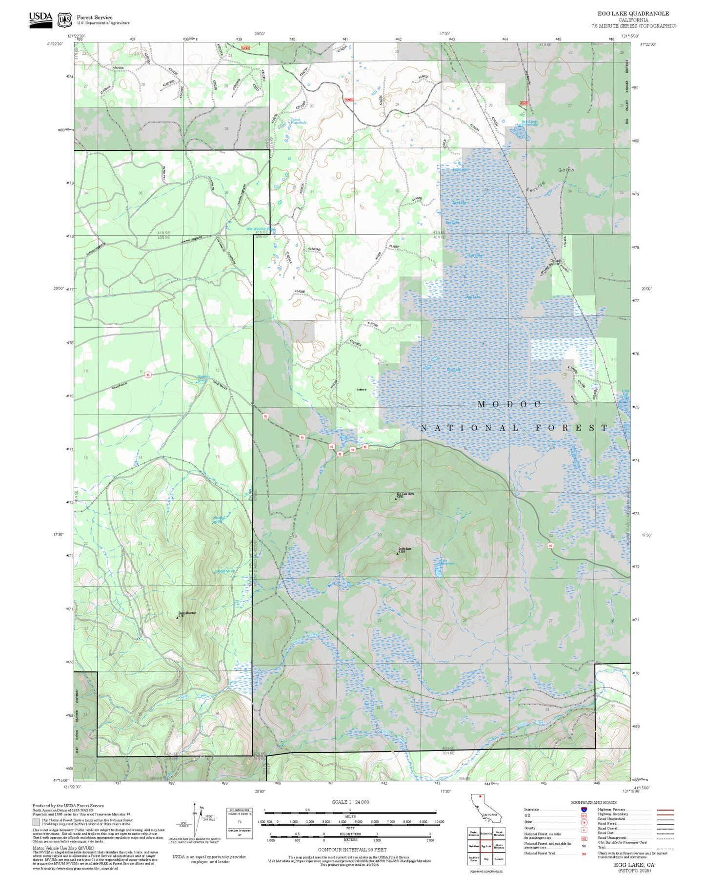 2025 Forest Service Topo Map of Egg Lake California