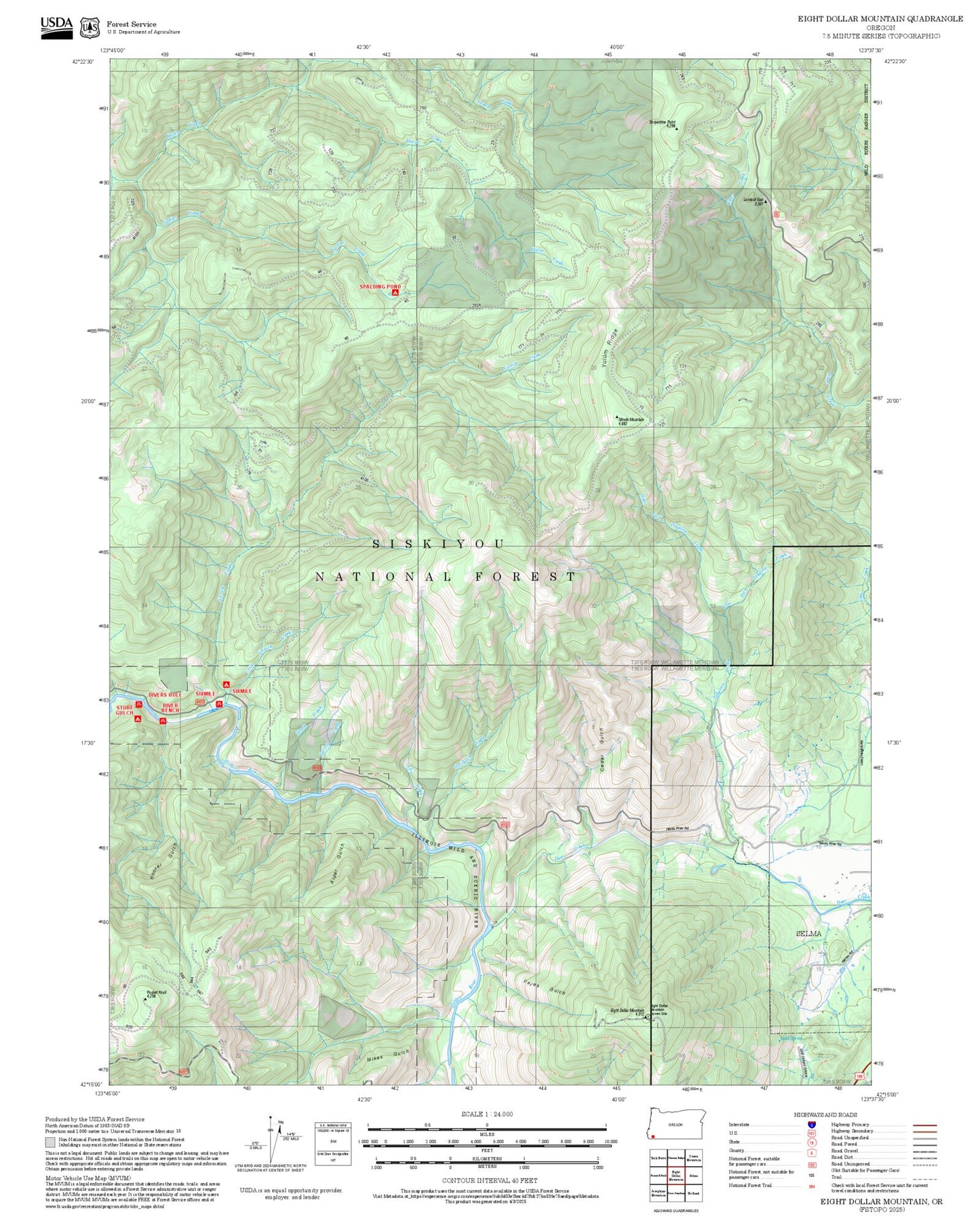 2025 Forest Service Topo Map of Eight Dollar Mountain Oregon