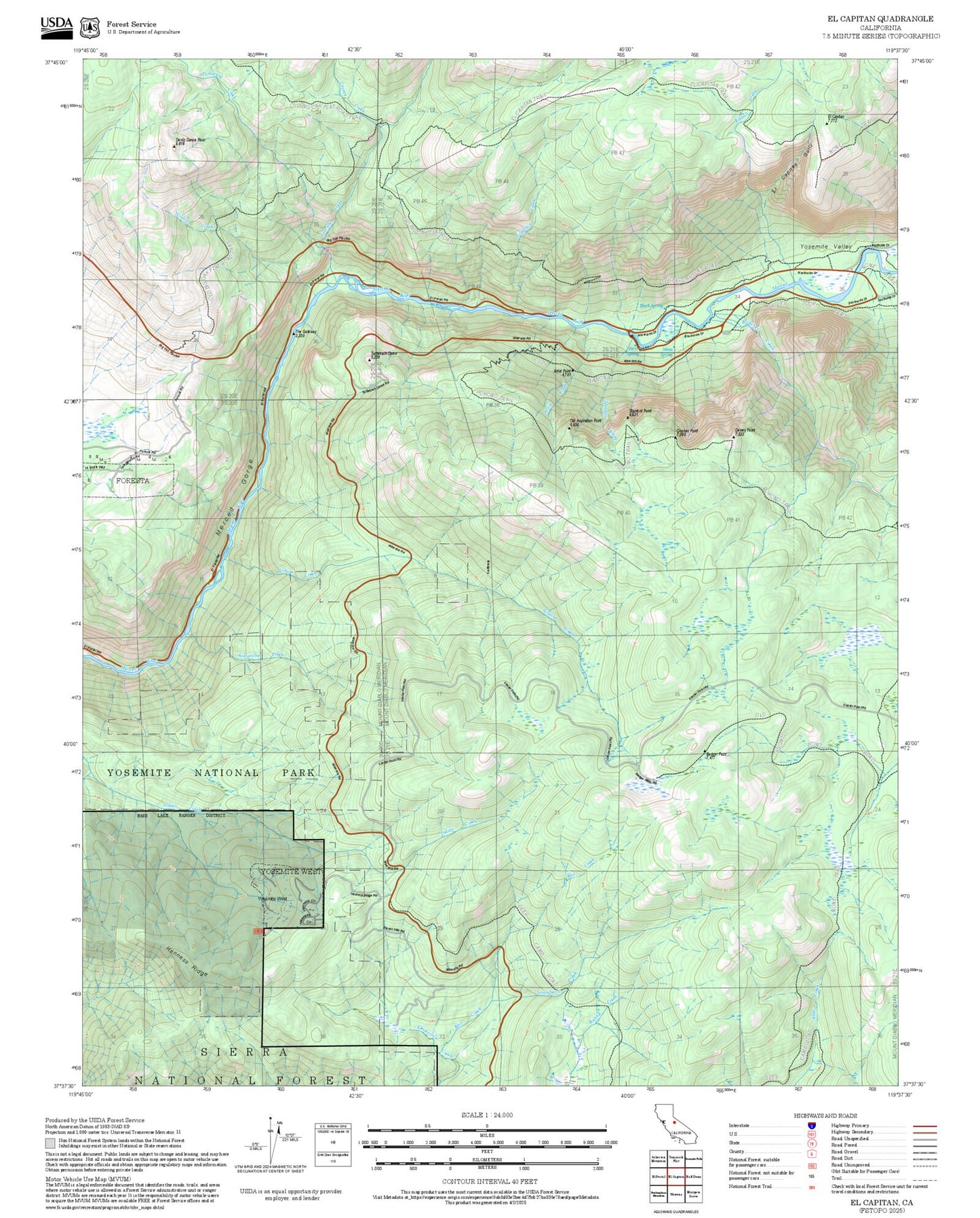 2025 Forest Service Topo Map of El Capitan California