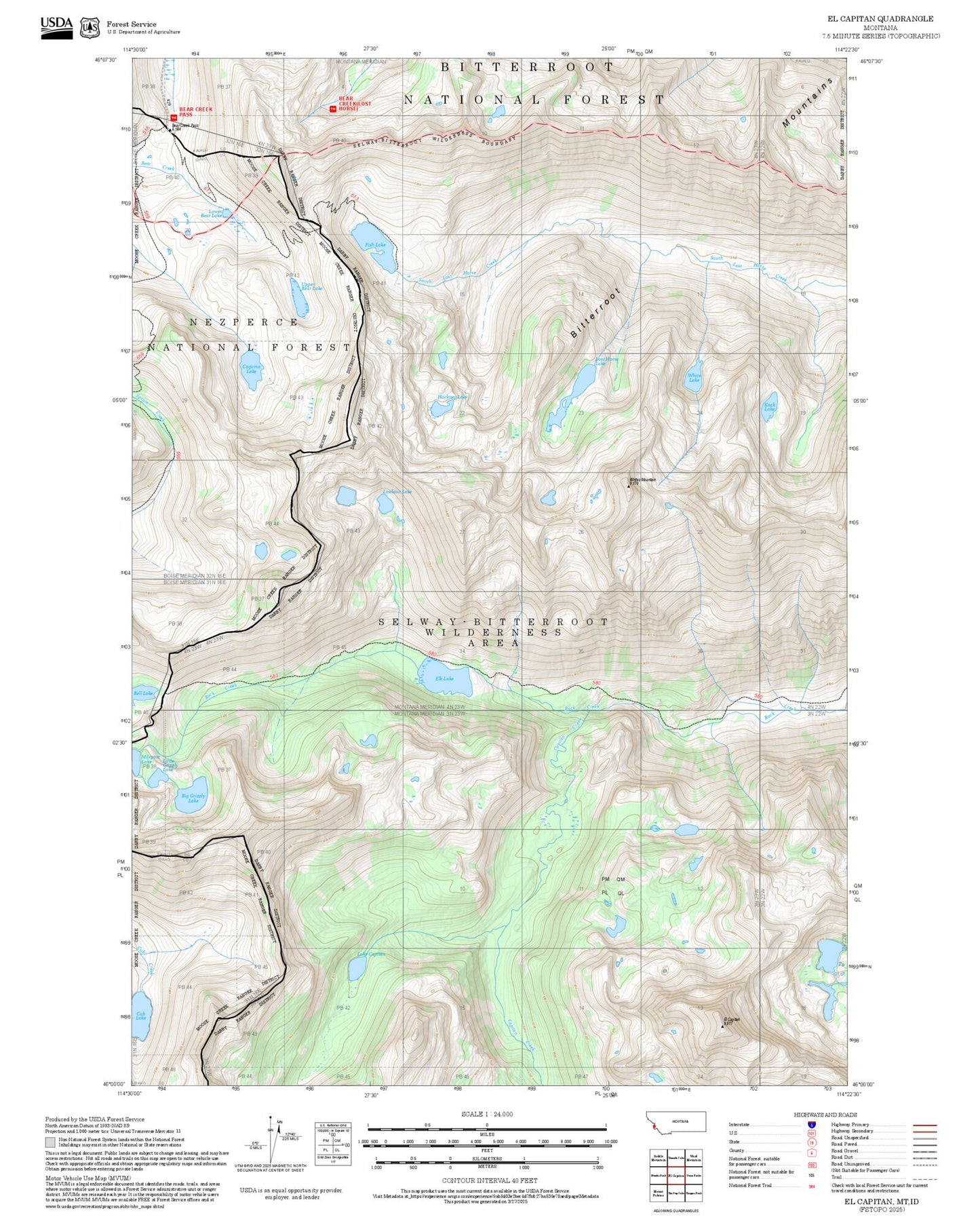 2025 Forest Service Topo Map of El Capitan Montana