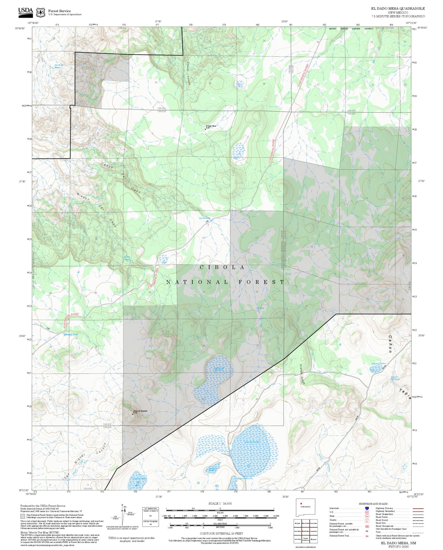 2025 Forest Service Topo Map of El Dado Mesa New Mexico