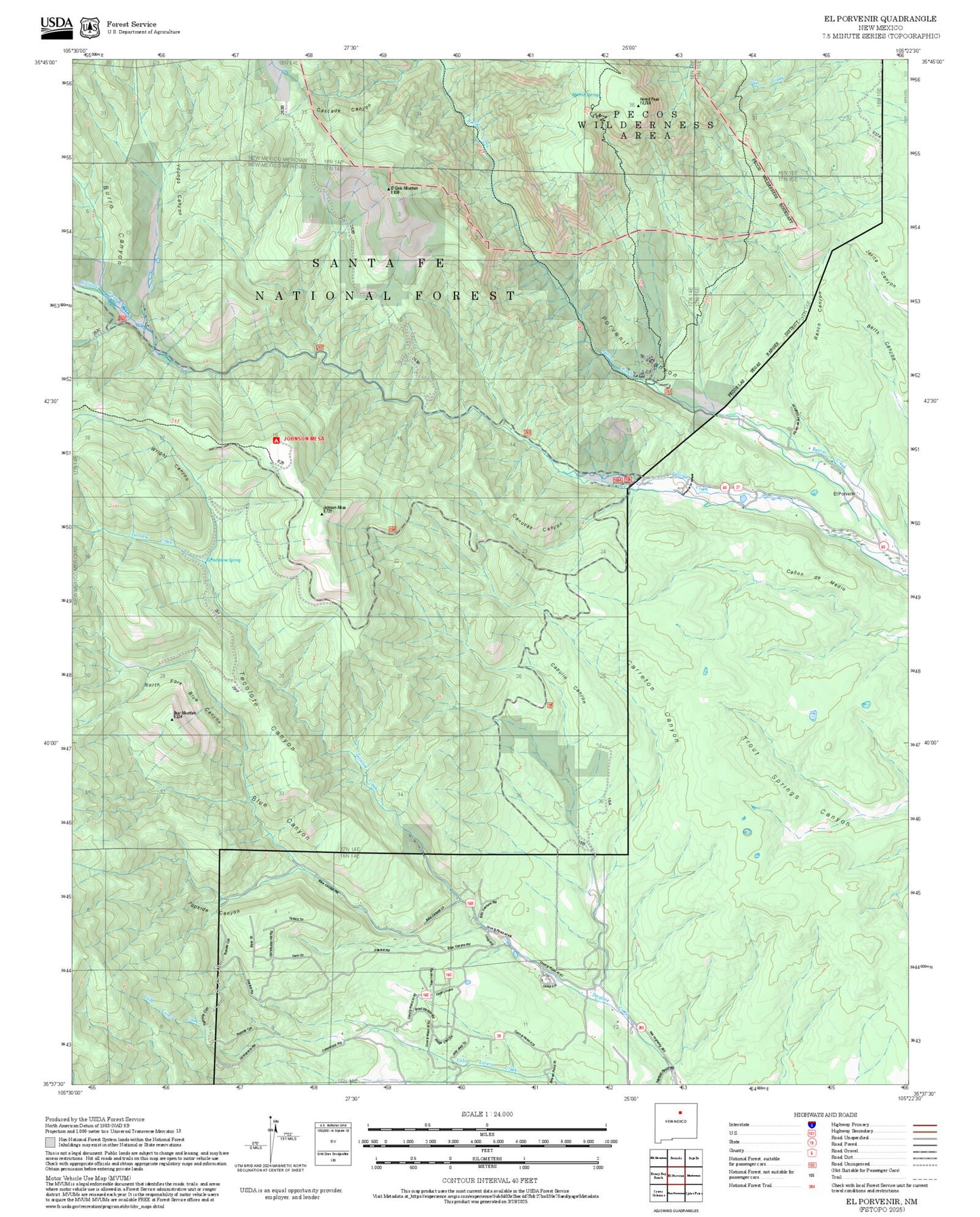 2025 Forest Service Topo Map of El Porvenir New Mexico