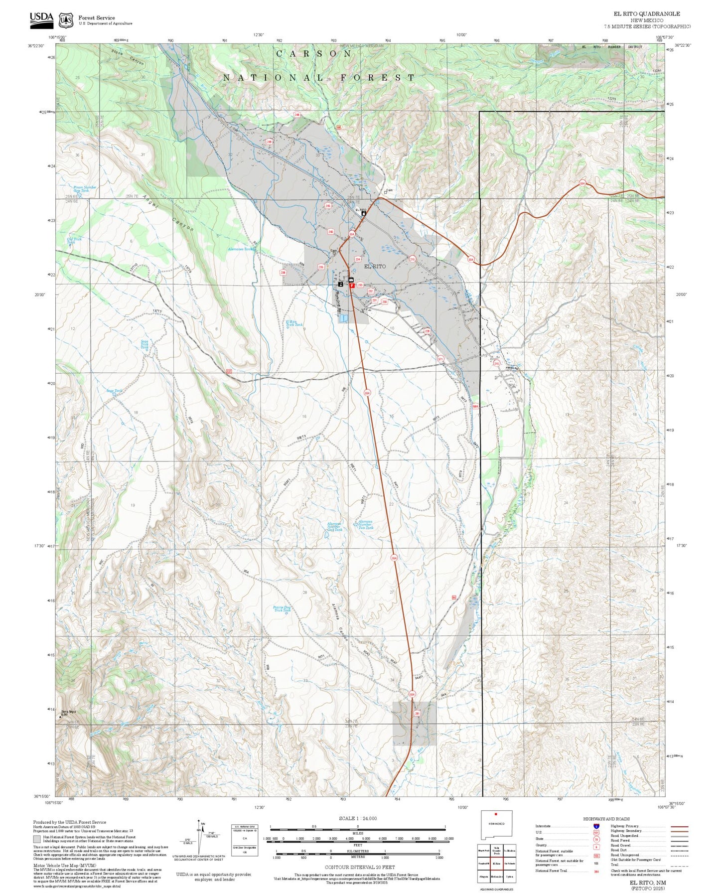 2025 Forest Service Topo Map of El Rito New Mexico