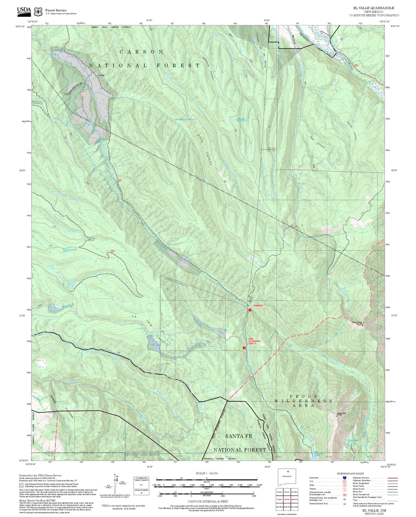 2025 Forest Service Topo Map of El Valle New Mexico