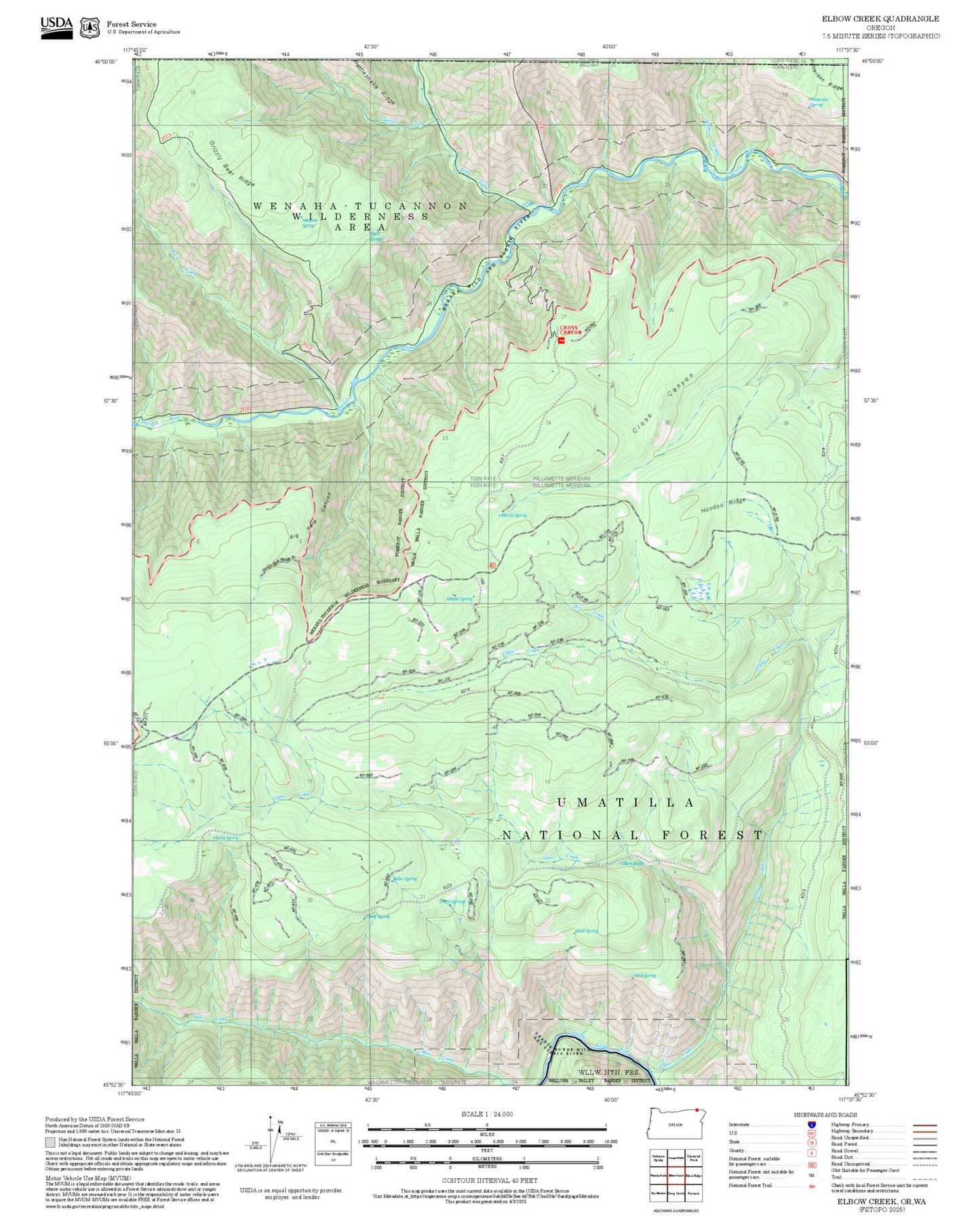2025 Forest Service Topo Map of Elbow Creek Oregon