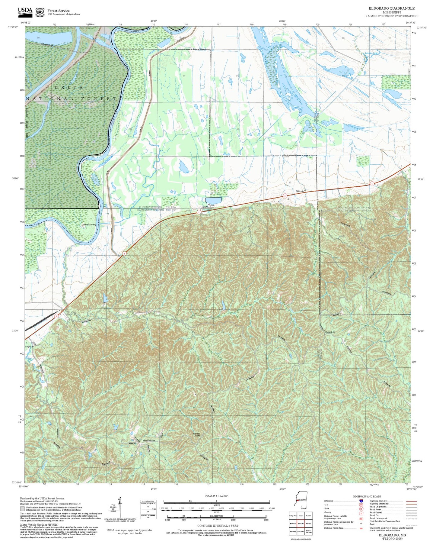 2025 Forest Service Topo Map of Eldorado Mississippi