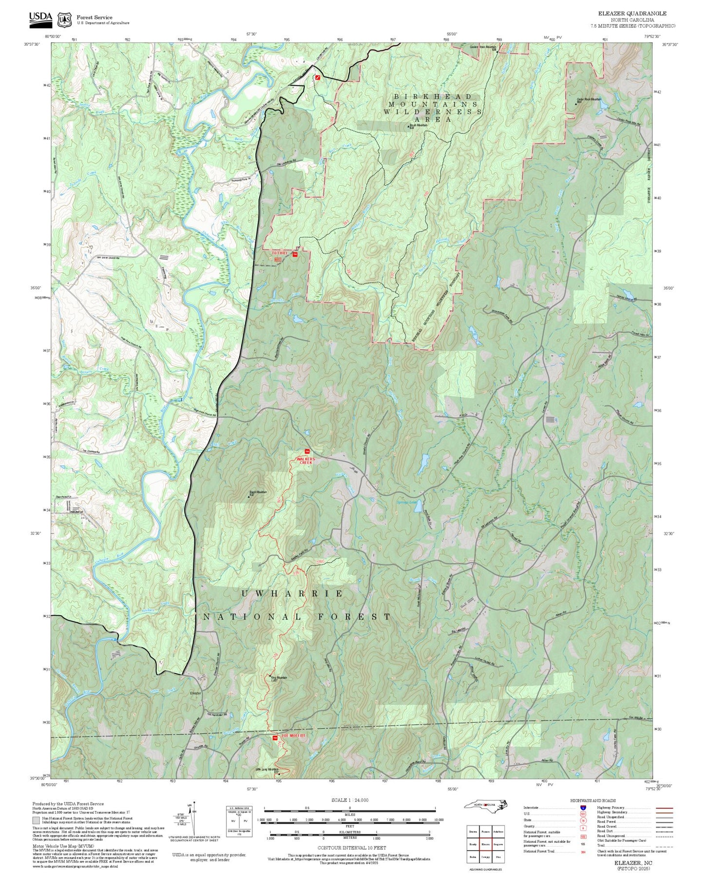 2025 Forest Service Topo Map of Eleazer North Carolina
