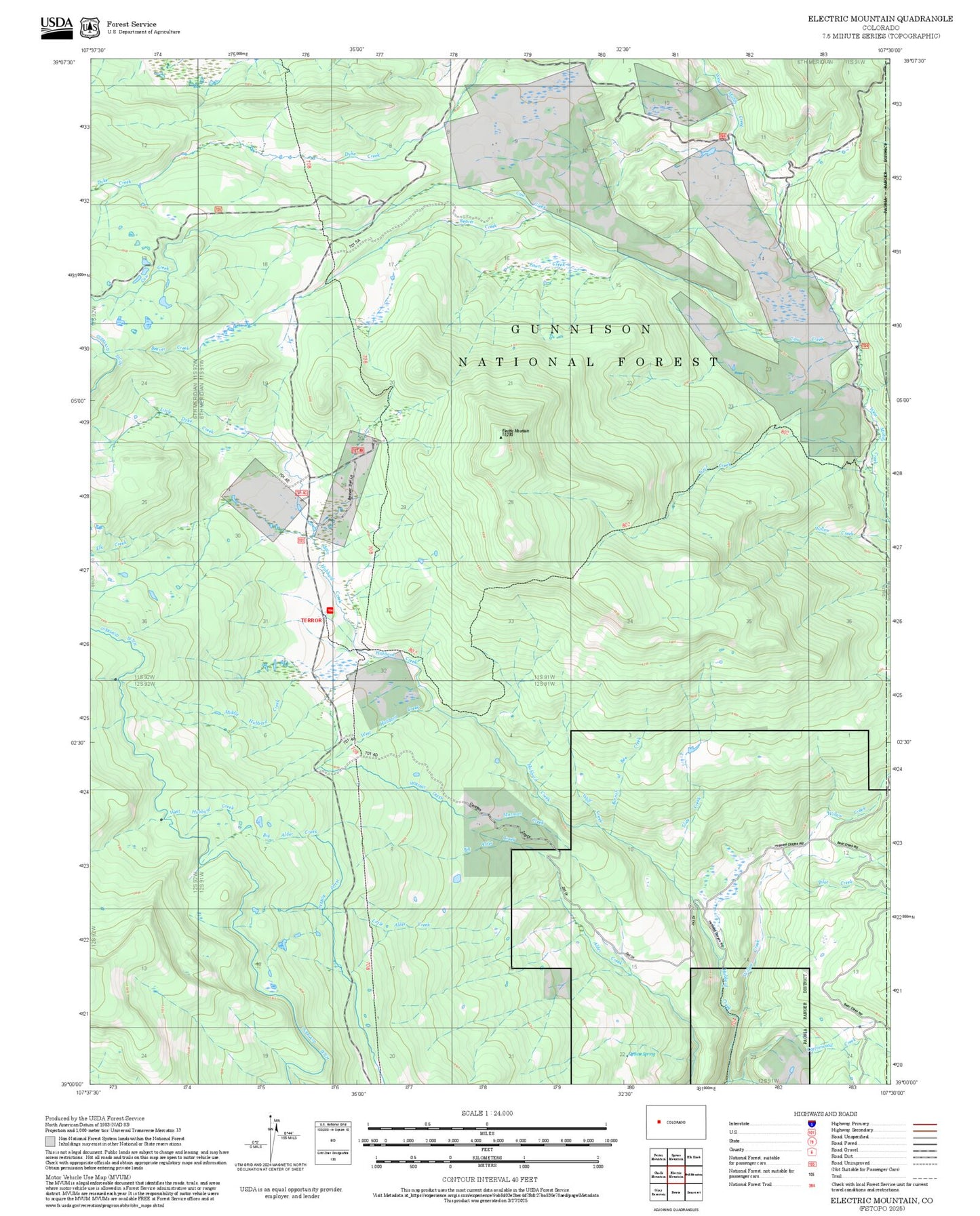 2025 Forest Service Topo Map of Electric Mountain Colorado