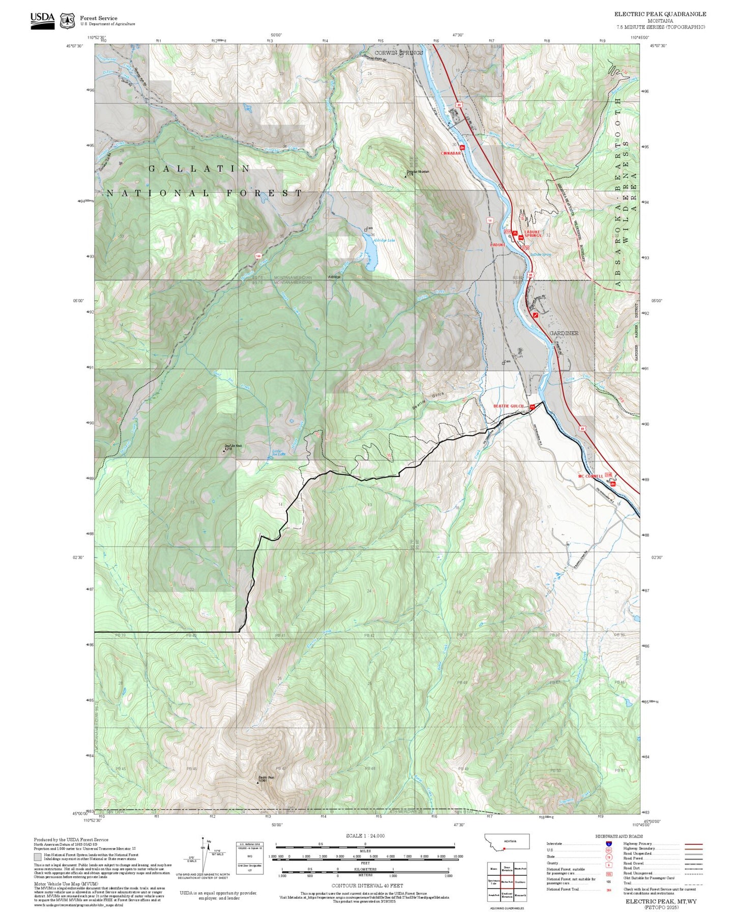 2025 Forest Service Topo Map of Electric Peak Montana