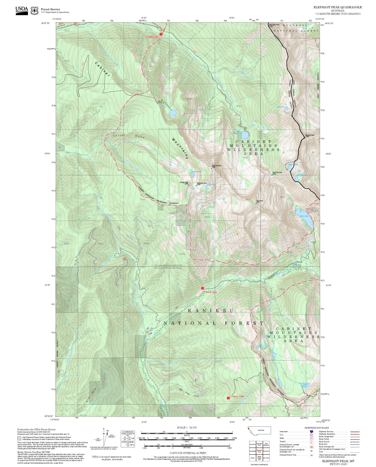 2025 Forest Service Topo Map of Elephant Peak Montana