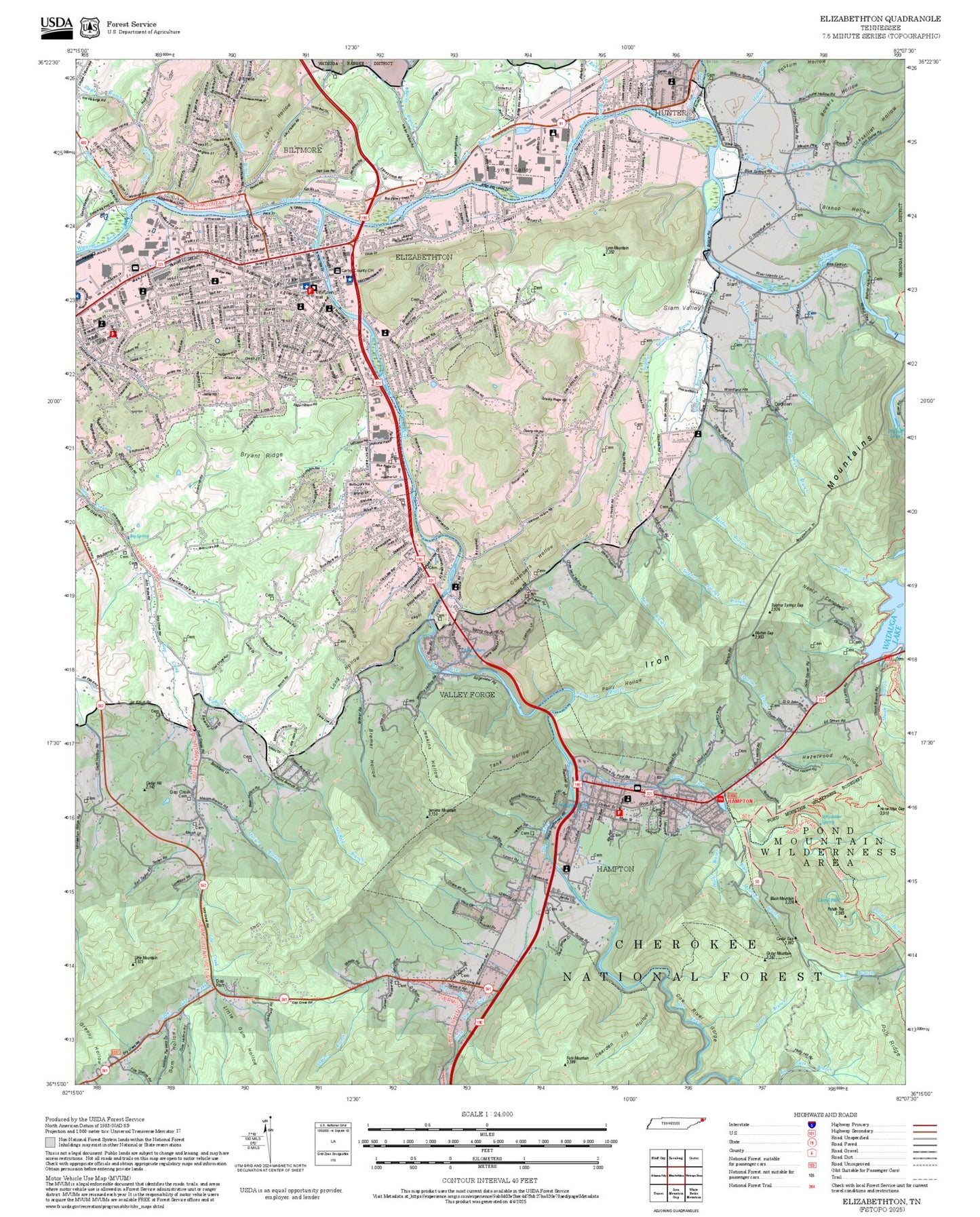 2025 Forest Service Topo Map of Elizabethton Tennessee