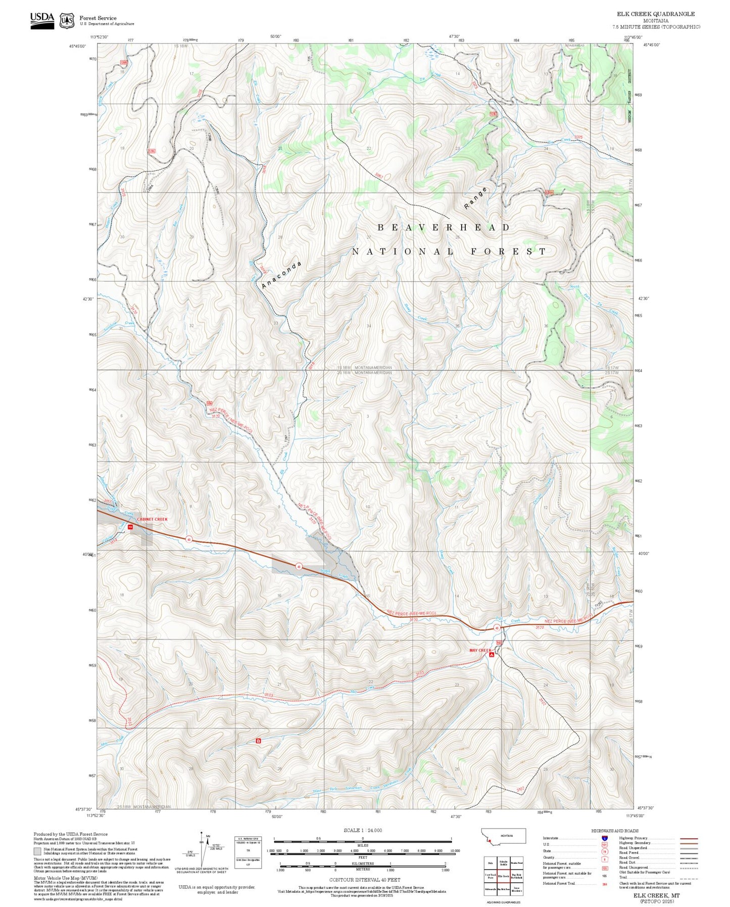 2025 Forest Service Topo Map of Elk Creek Montana