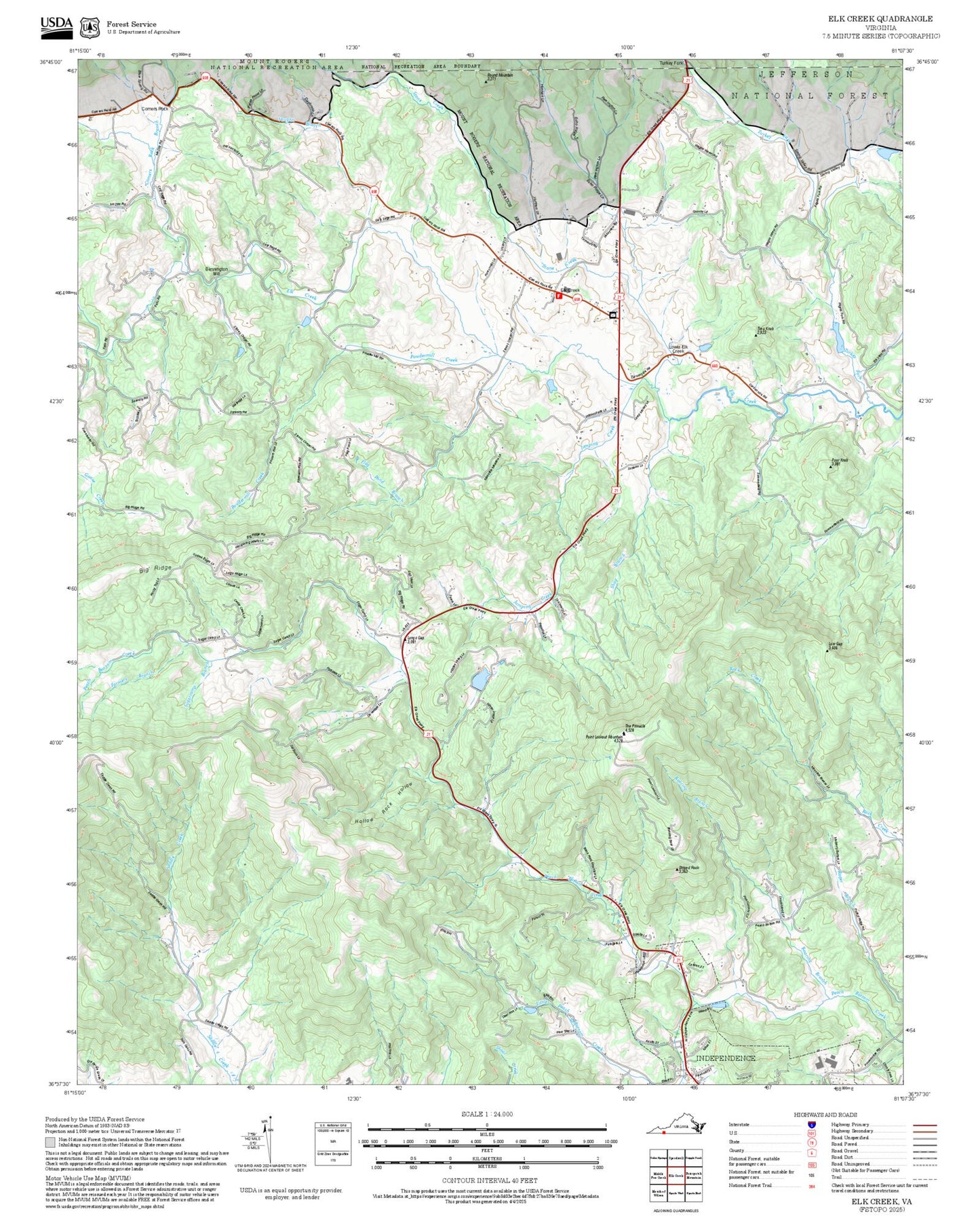 2025 Forest Service Topo Map of Elk Creek Virginia
