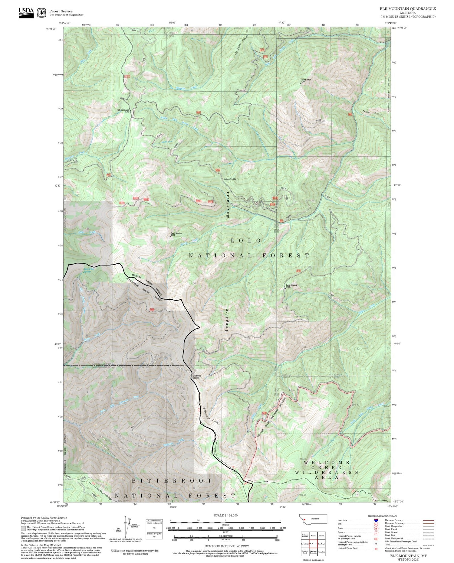 2025 Forest Service Topo Map of Elk Mountain Montana