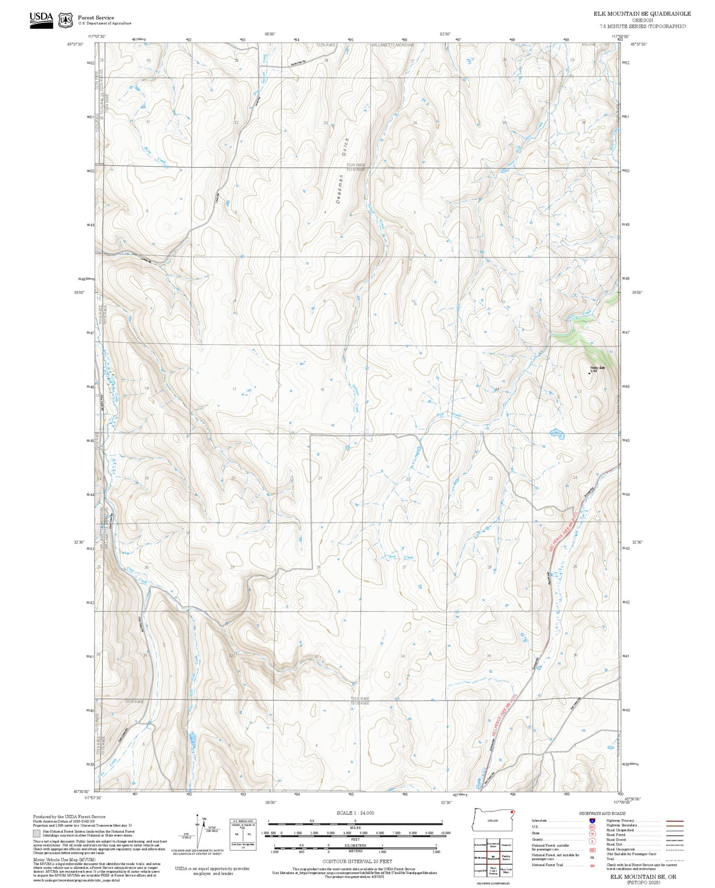 2025 Forest Service Topo Map of Elk Mountain SE Oregon