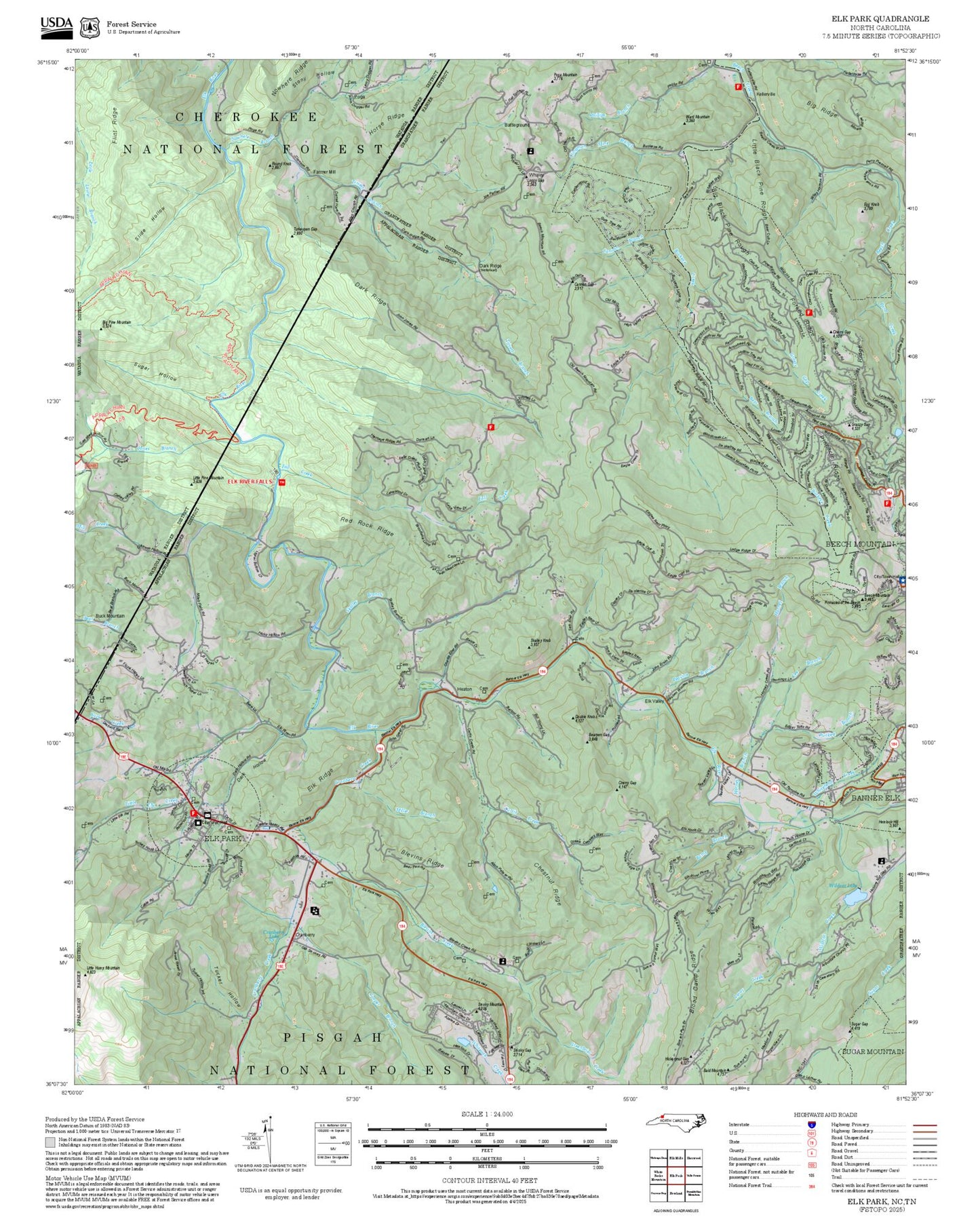 2025 Forest Service Topo Map of Elk Park North Carolina